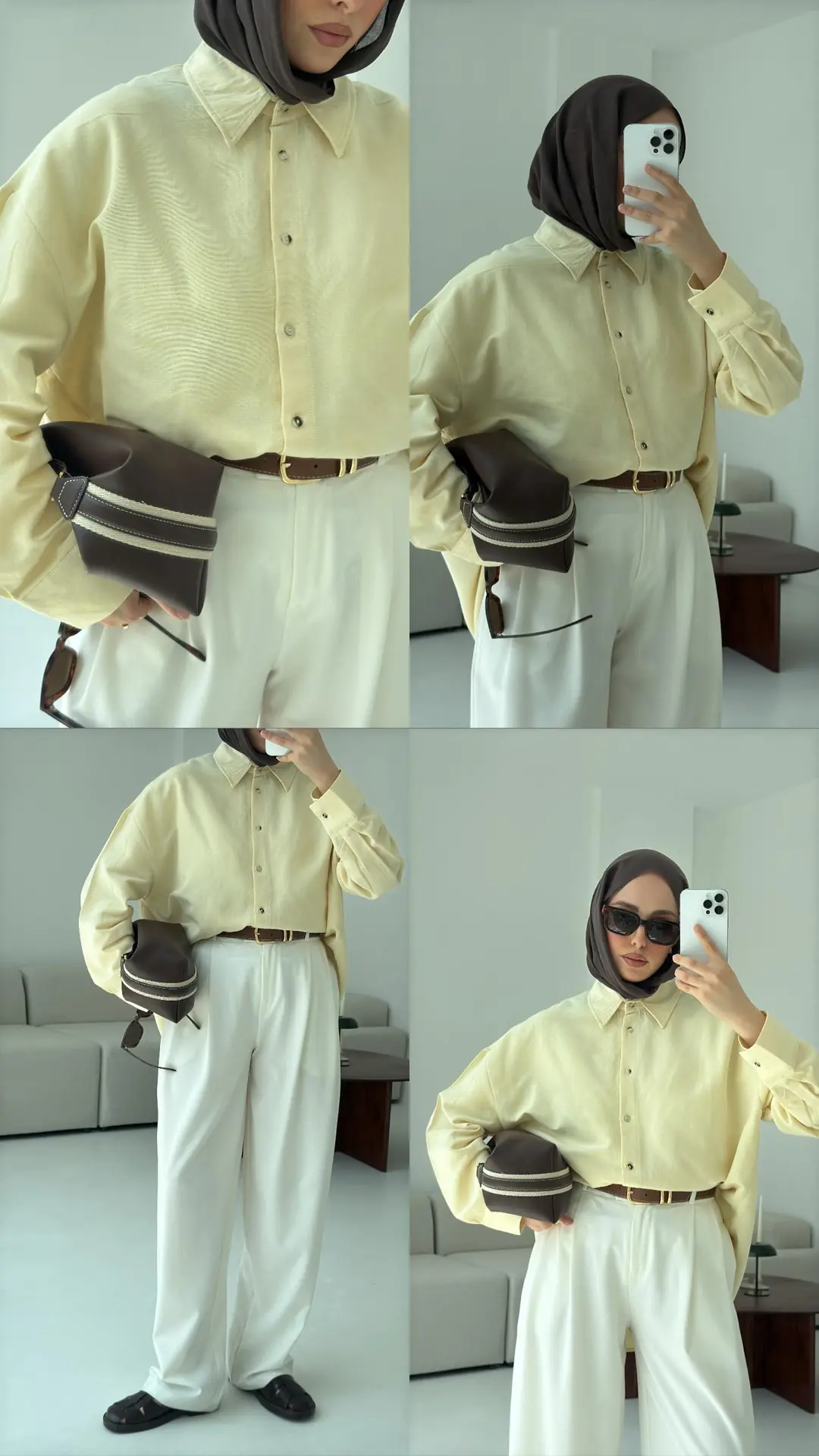 Basic Oversize  Keten Gömlek Sarı - Görsel 5