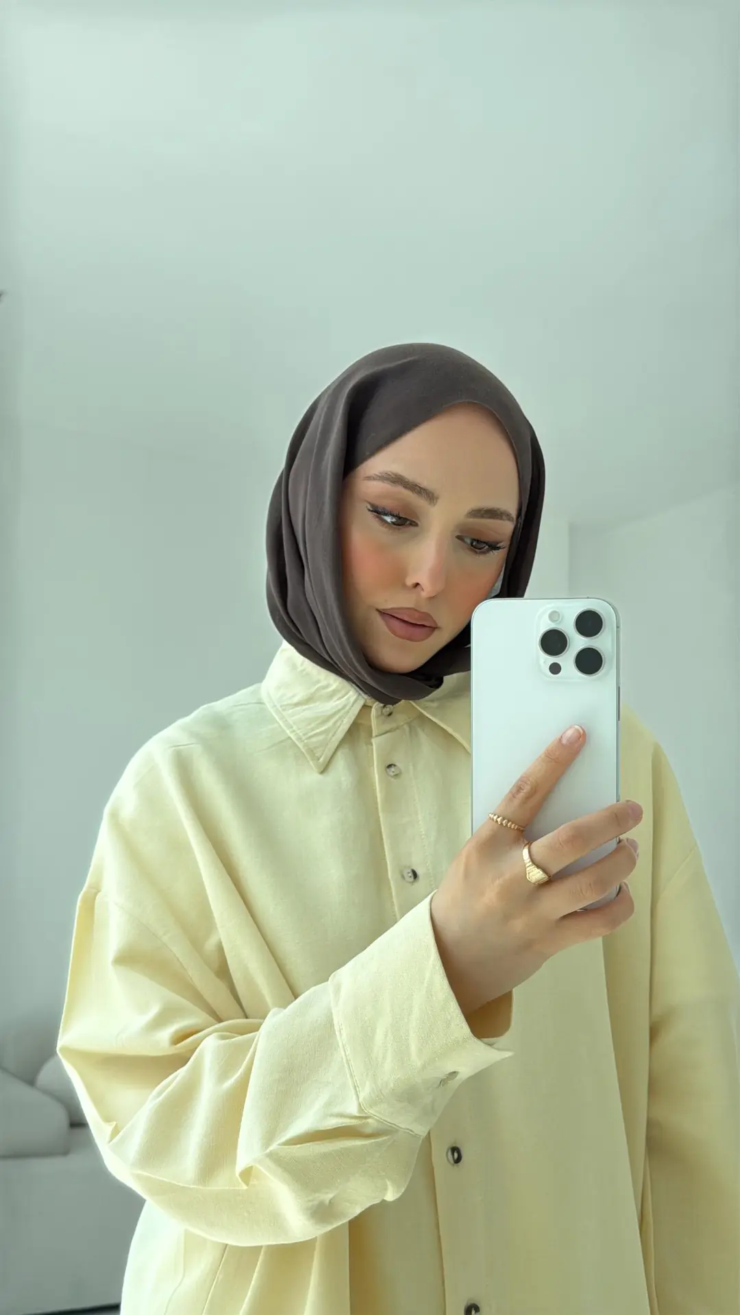 Basic Oversize  Keten Gömlek Sarı - Görsel 7