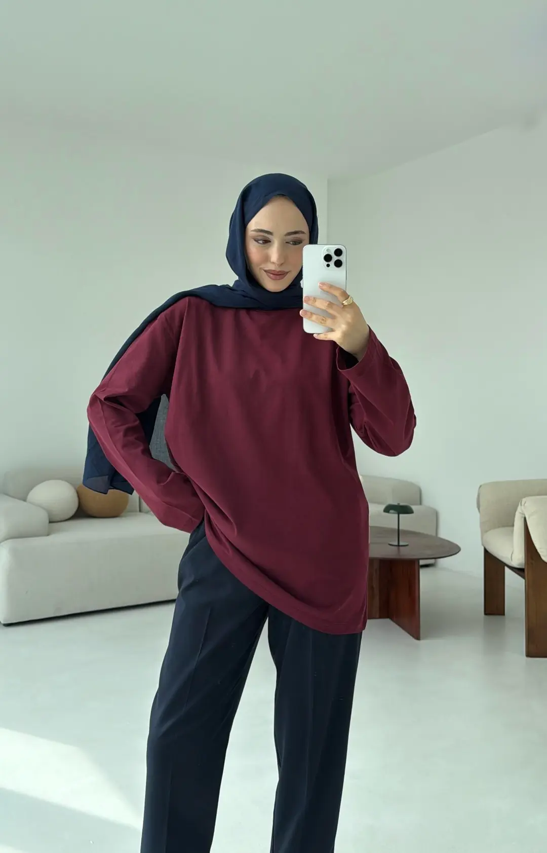 Basıc Sweatshirt Bordo - Görsel 2