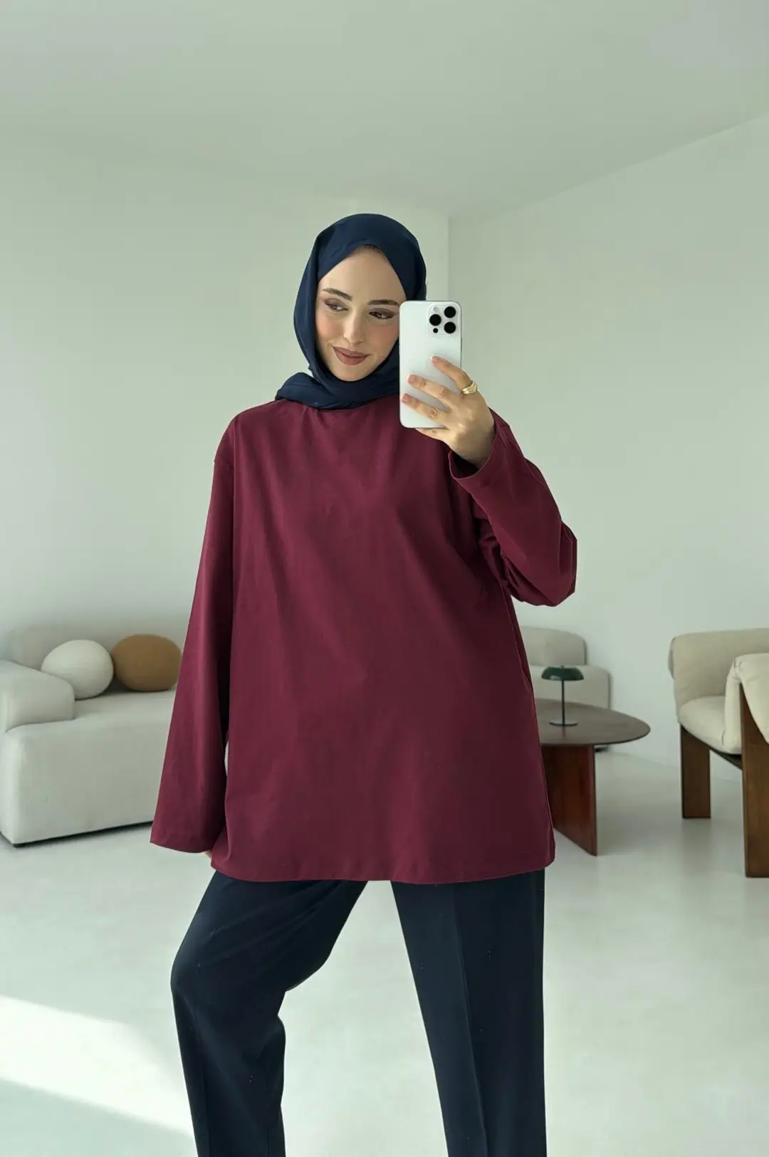 Basıc Sweatshirt Bordo - Görsel 3