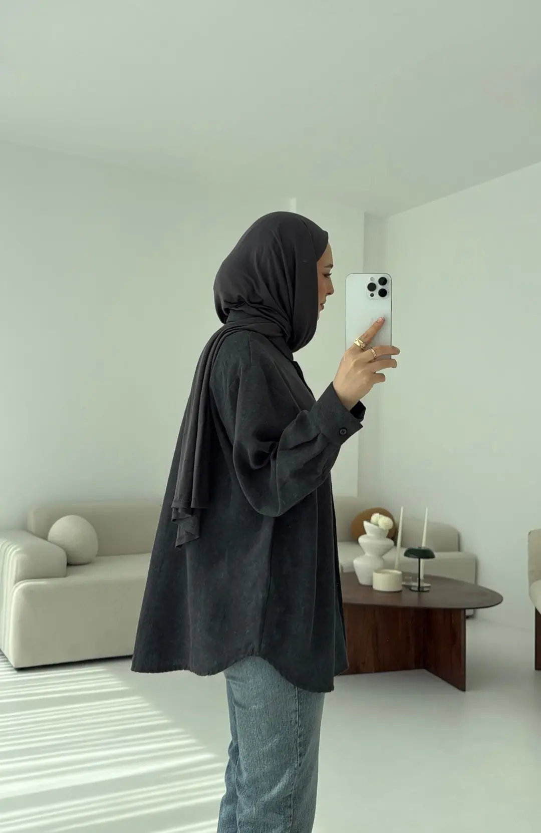 Batik Bambu Keten Gömlek Antrasit - Görsel 3