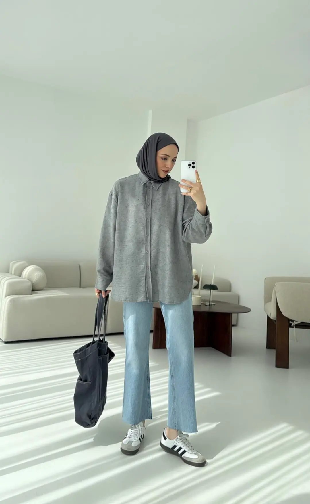 Batik Bambu Keten Gömlek Gri