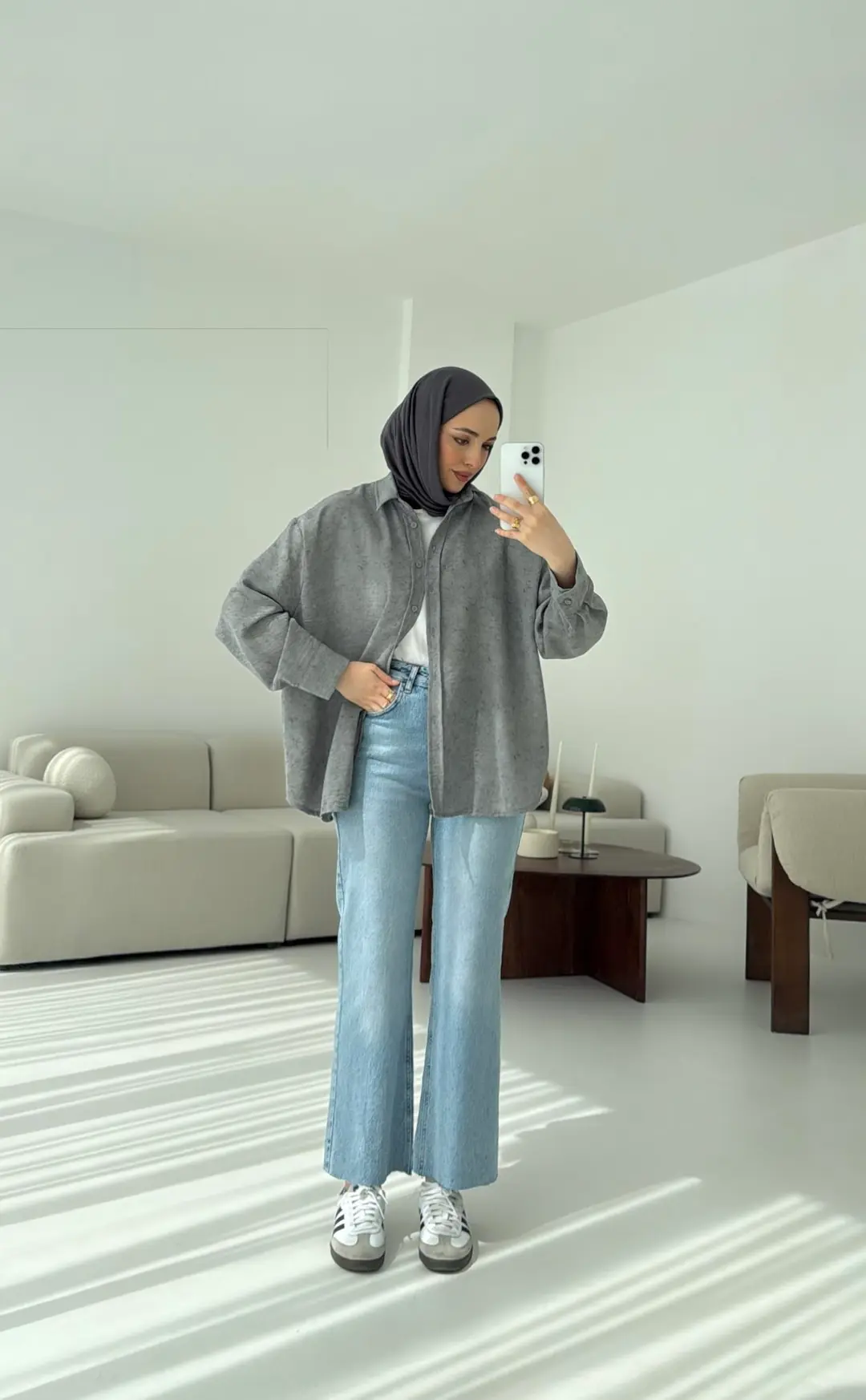 Batik Bambu Keten Gömlek Gri - Görsel 5