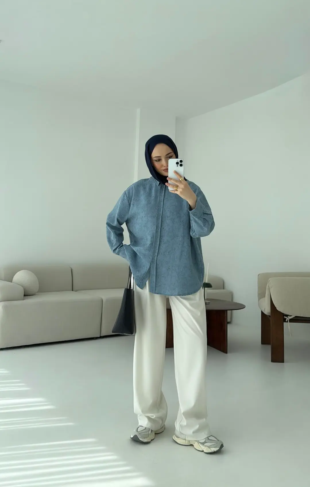 Batik Bambu Keten Gömlek Mavi - Görsel 3