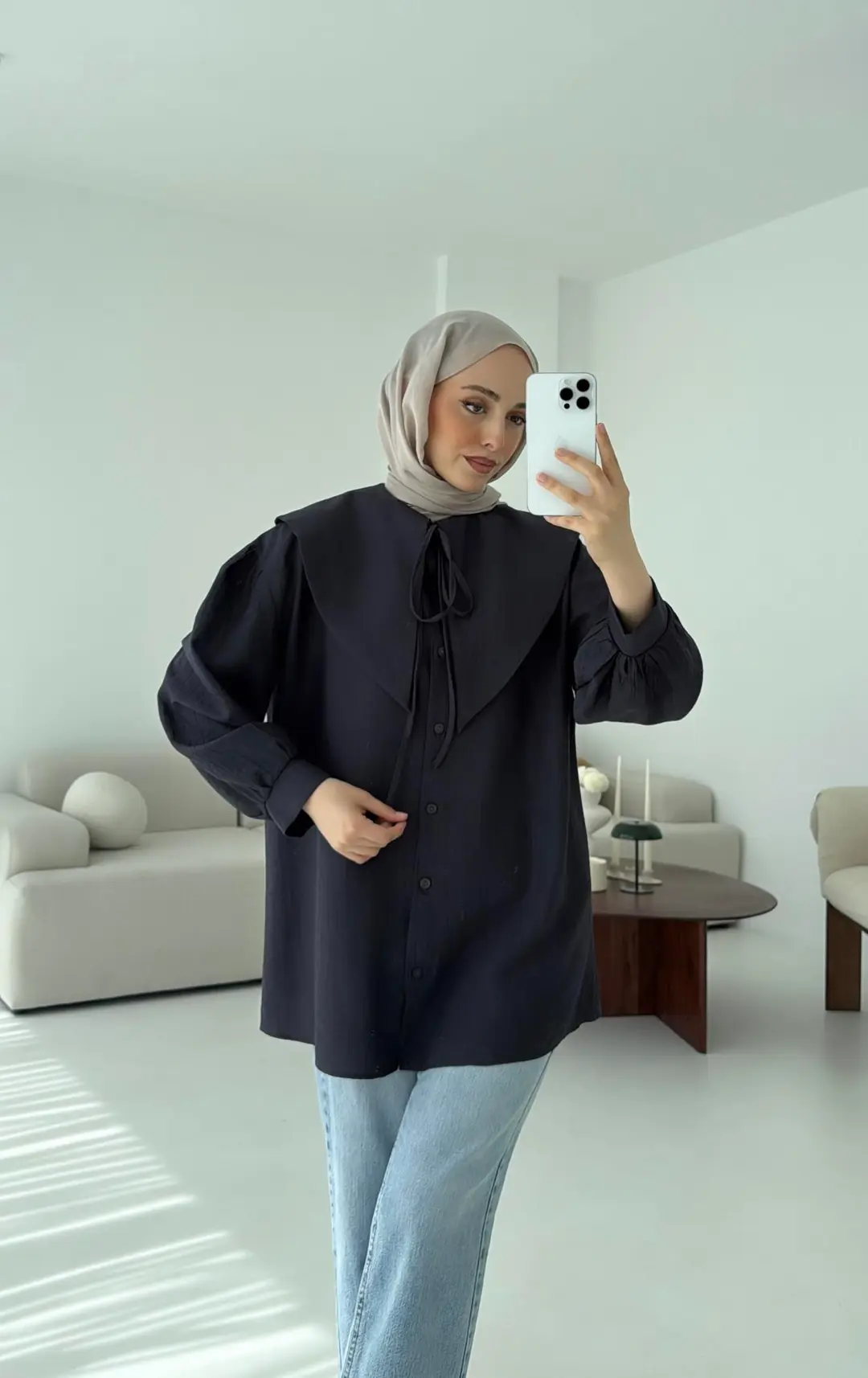 Bebe Yaka Bağlamalı Gömlek Antrasit - Görsel 4