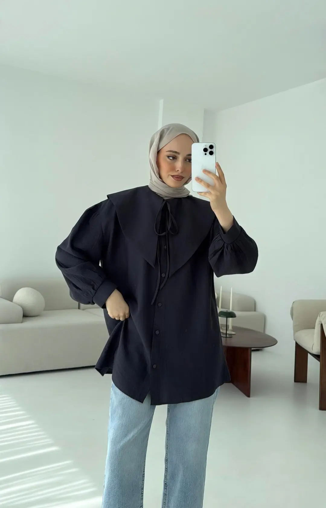 Bebe Yaka Bağlamalı Gömlek Antrasit - Görsel 5