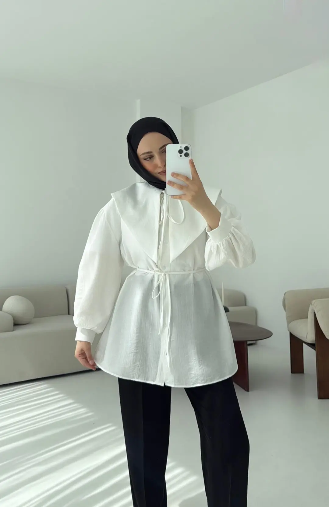 Bebe Yaka Bağlamalı Gömlek  Beyaz - Görsel 3