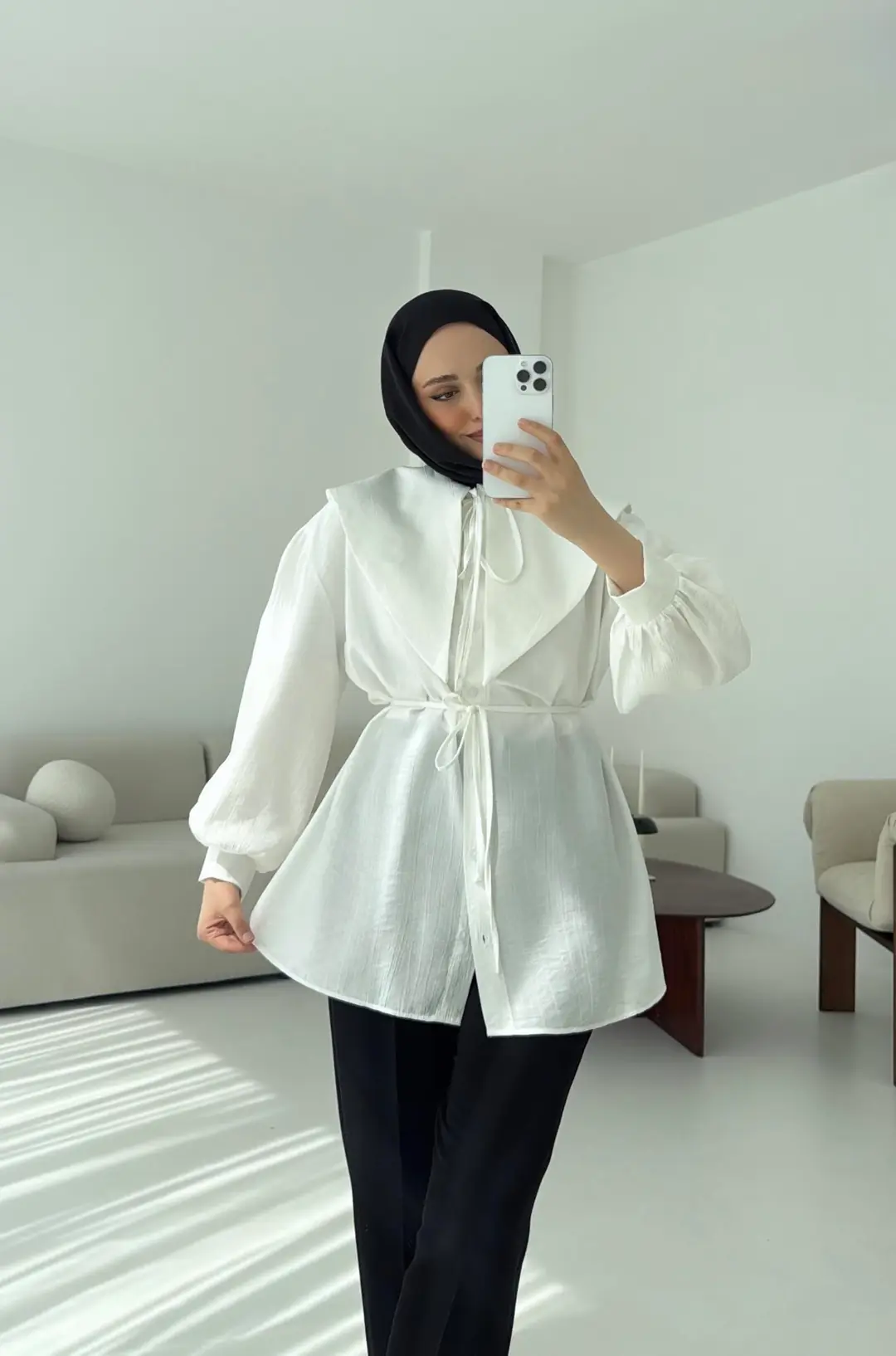 Bebe Yaka Bağlamalı Gömlek  Beyaz - Görsel 9