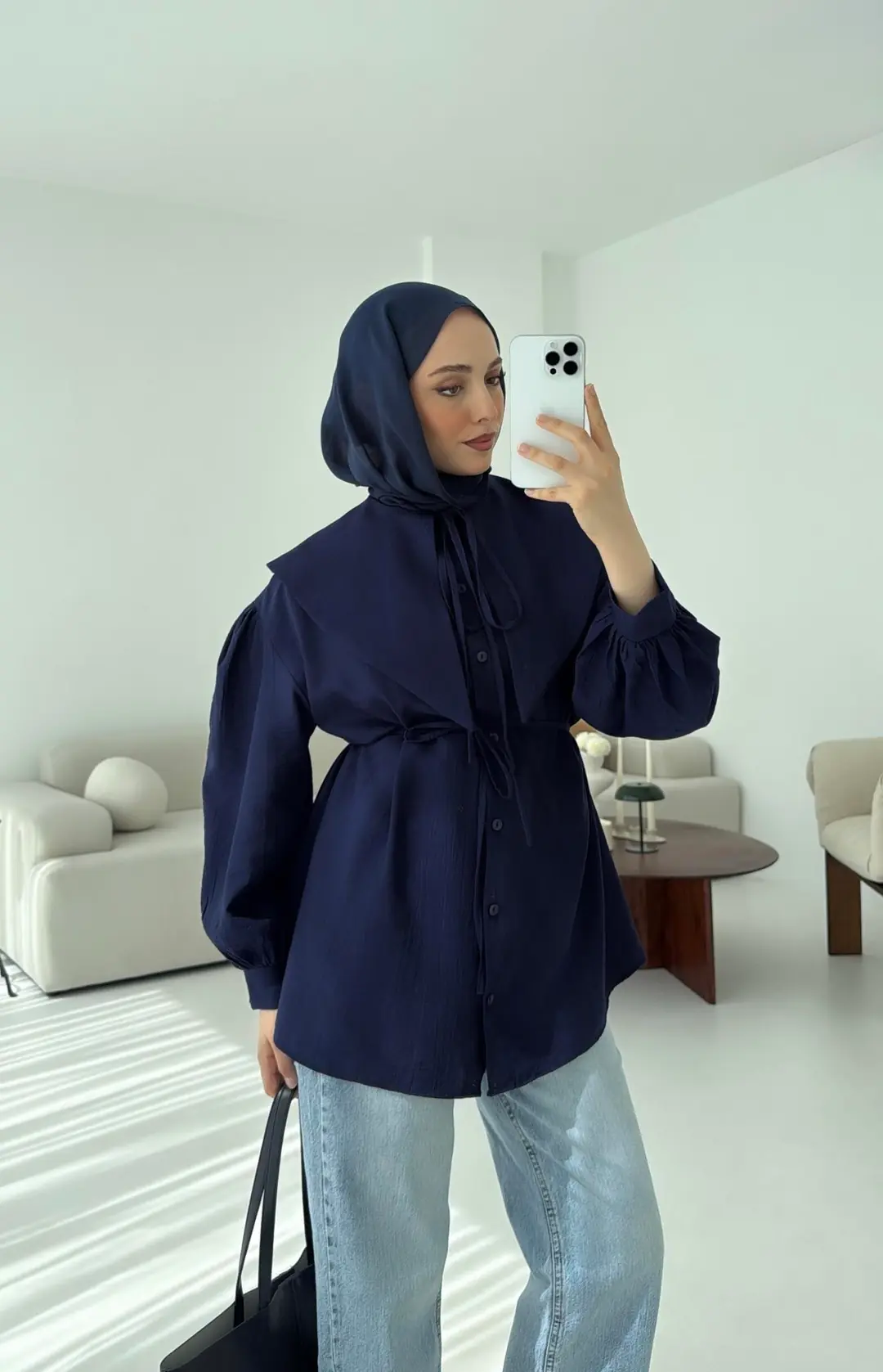 Bebe Yaka Bağlamalı Gömlek  Lacivert - Görsel 2