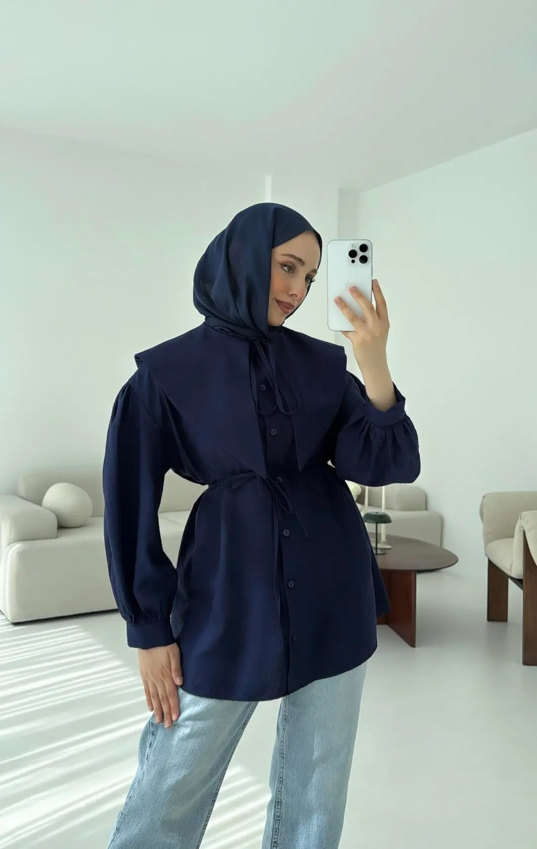 Bebe Yaka Bağlamalı Gömlek  Lacivert - Görsel 6