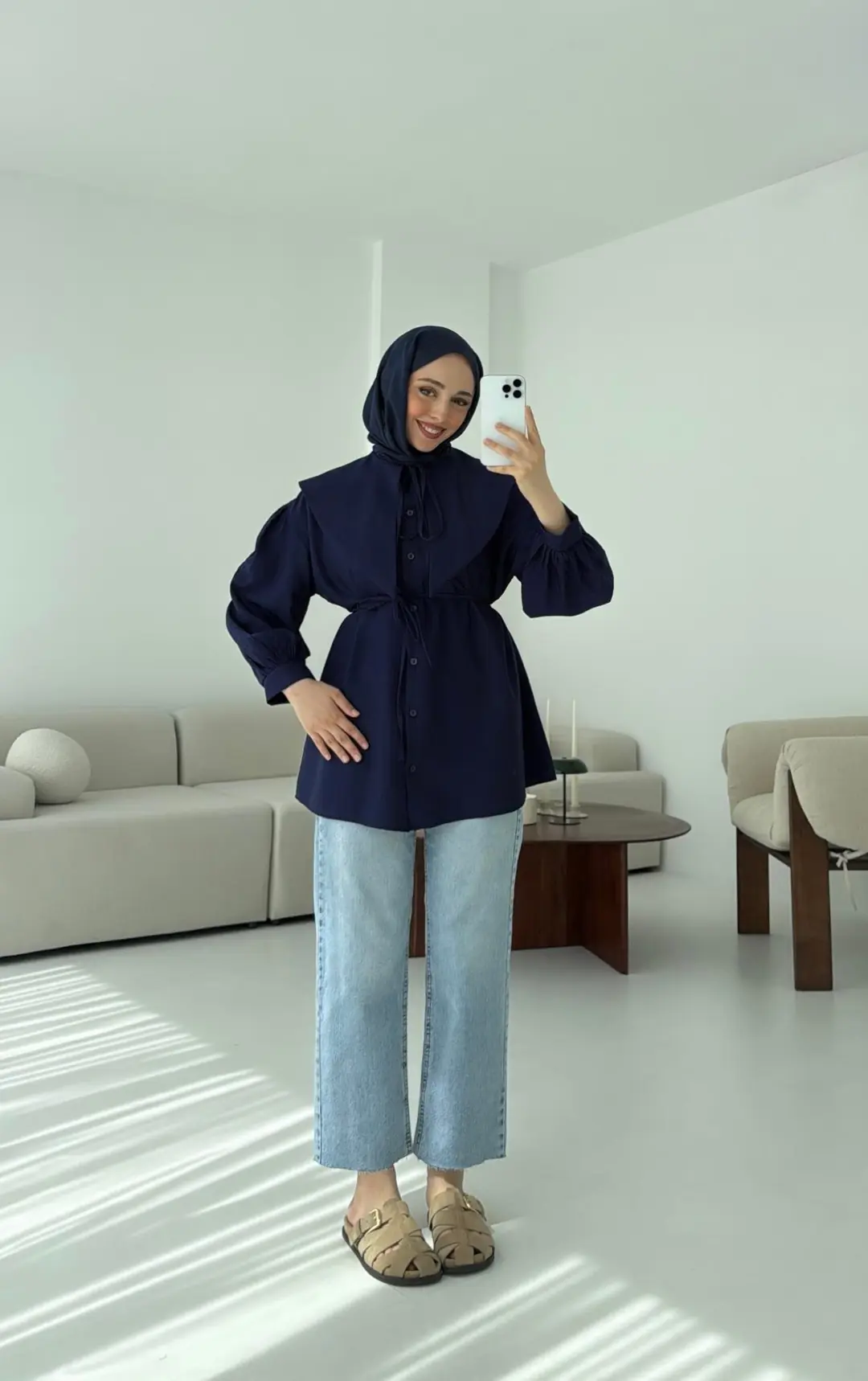 Bebe Yaka Bağlamalı Gömlek  Lacivert - Görsel 7