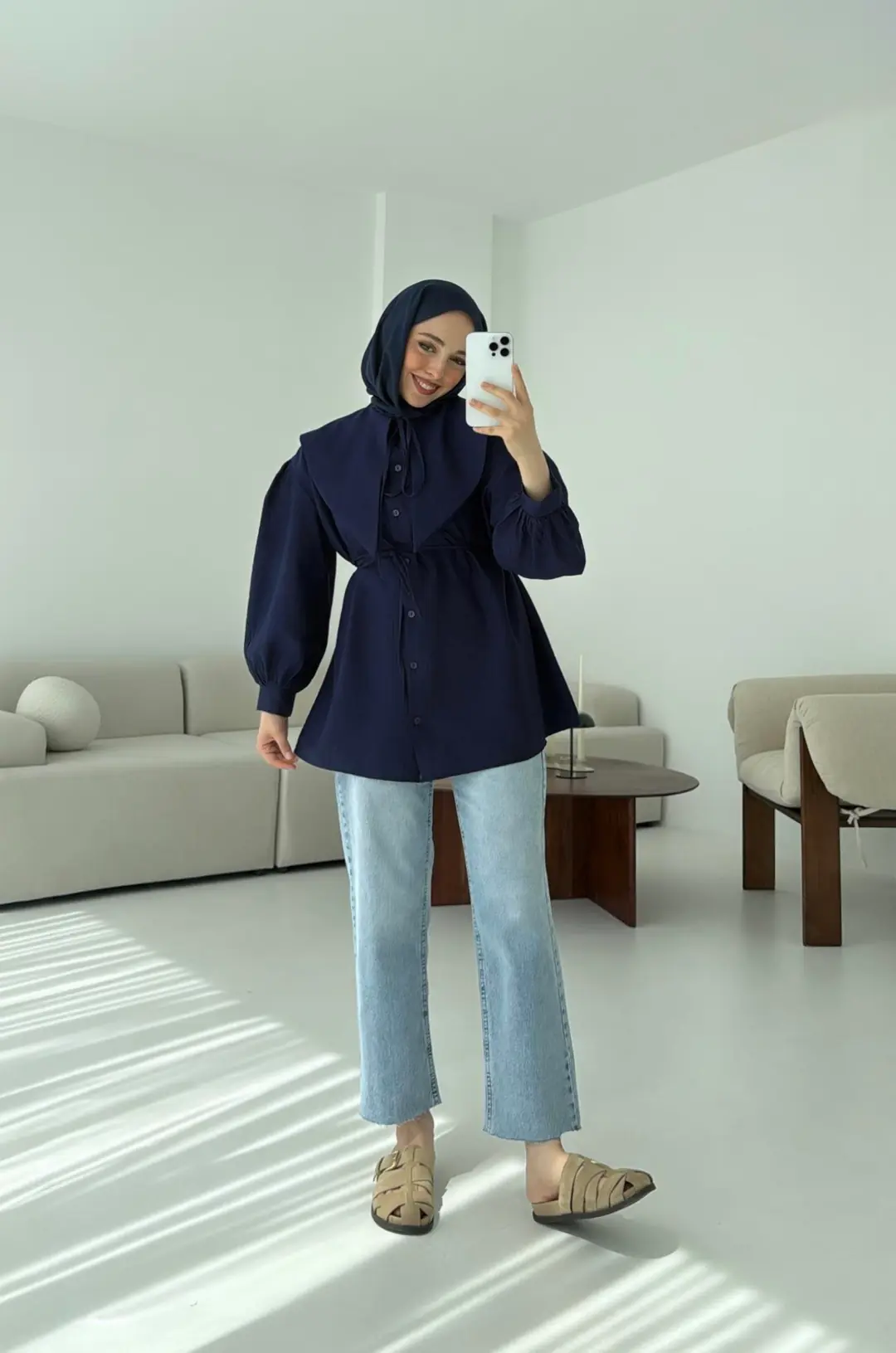 Bebe Yaka Bağlamalı Gömlek  Lacivert - Görsel 8