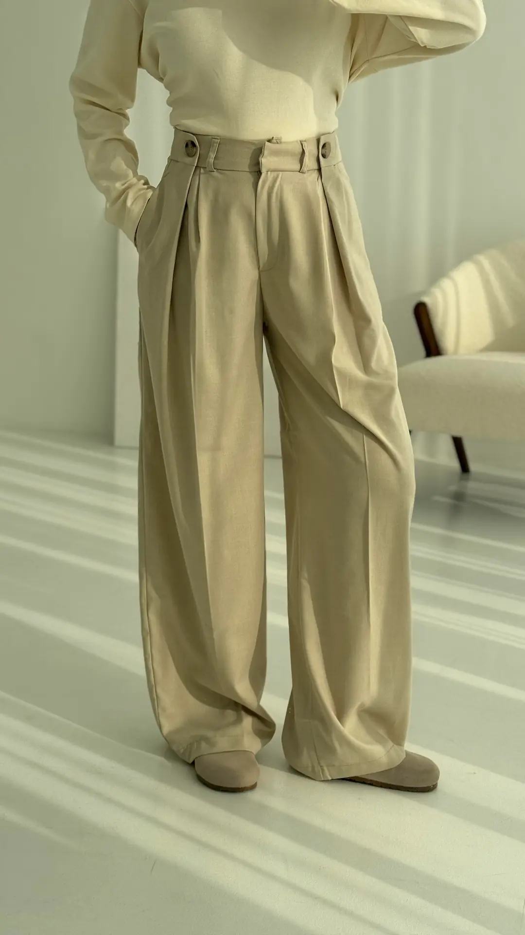 Bej Bel Detay Palazzo Pantolon