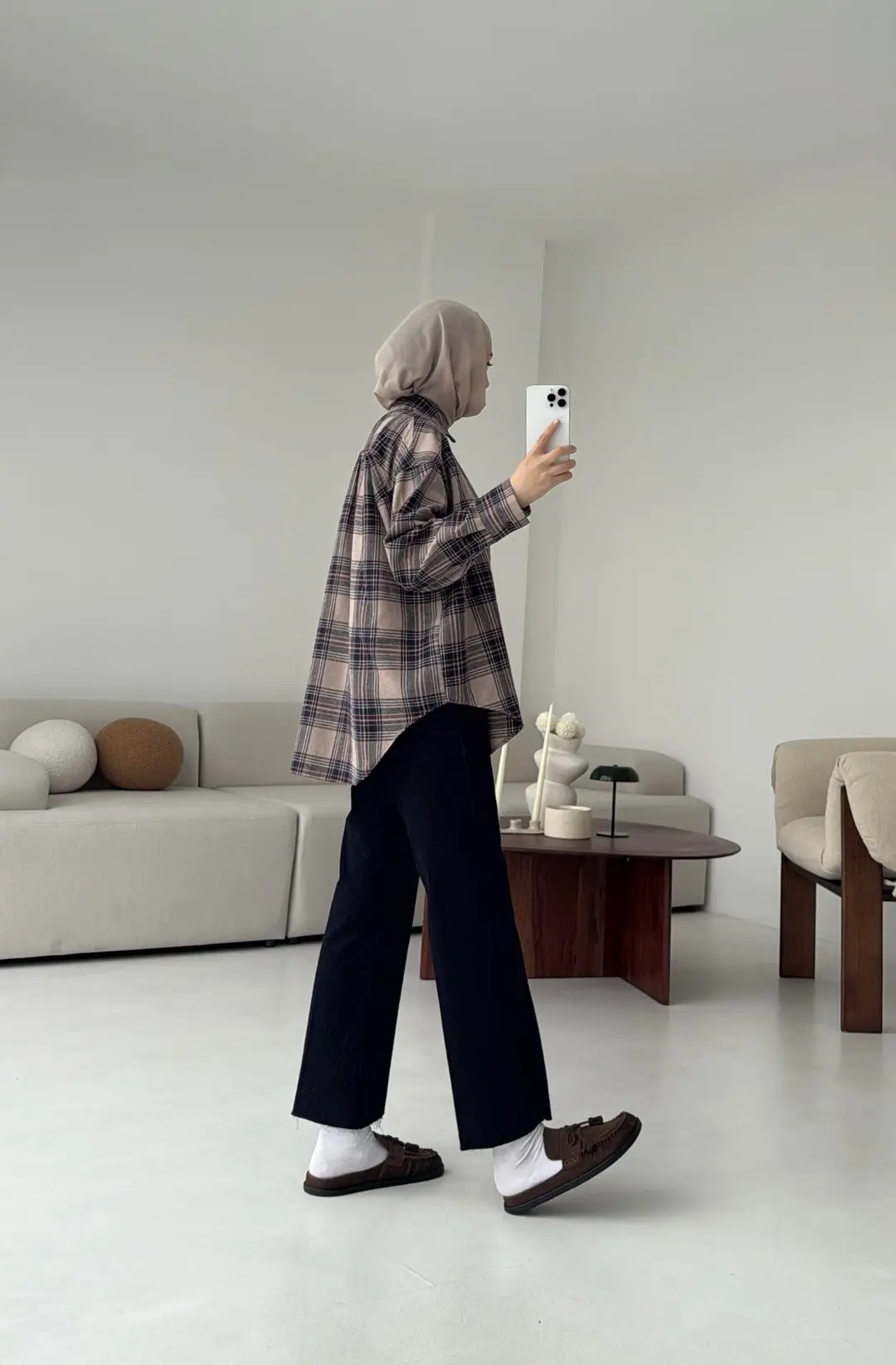 Bej Ekose Gömlek - Görsel 2