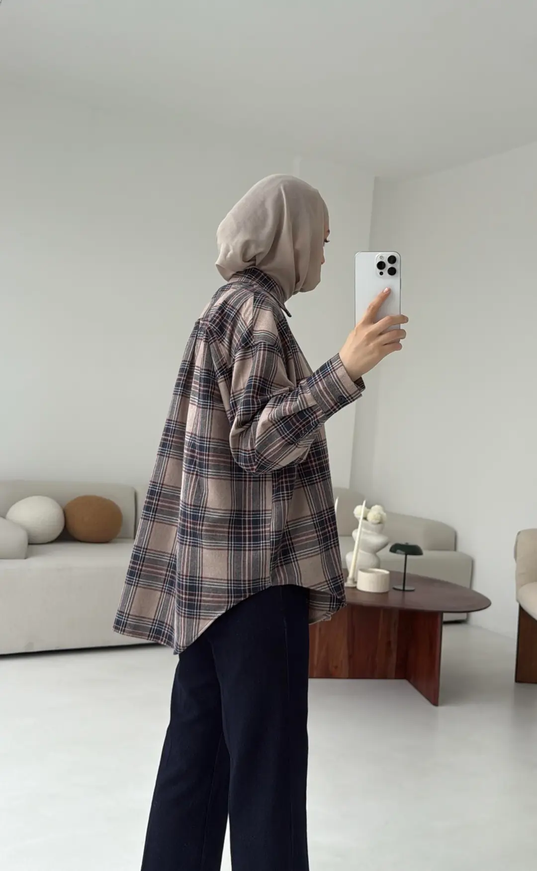 Bej Ekose Gömlek - Görsel 3