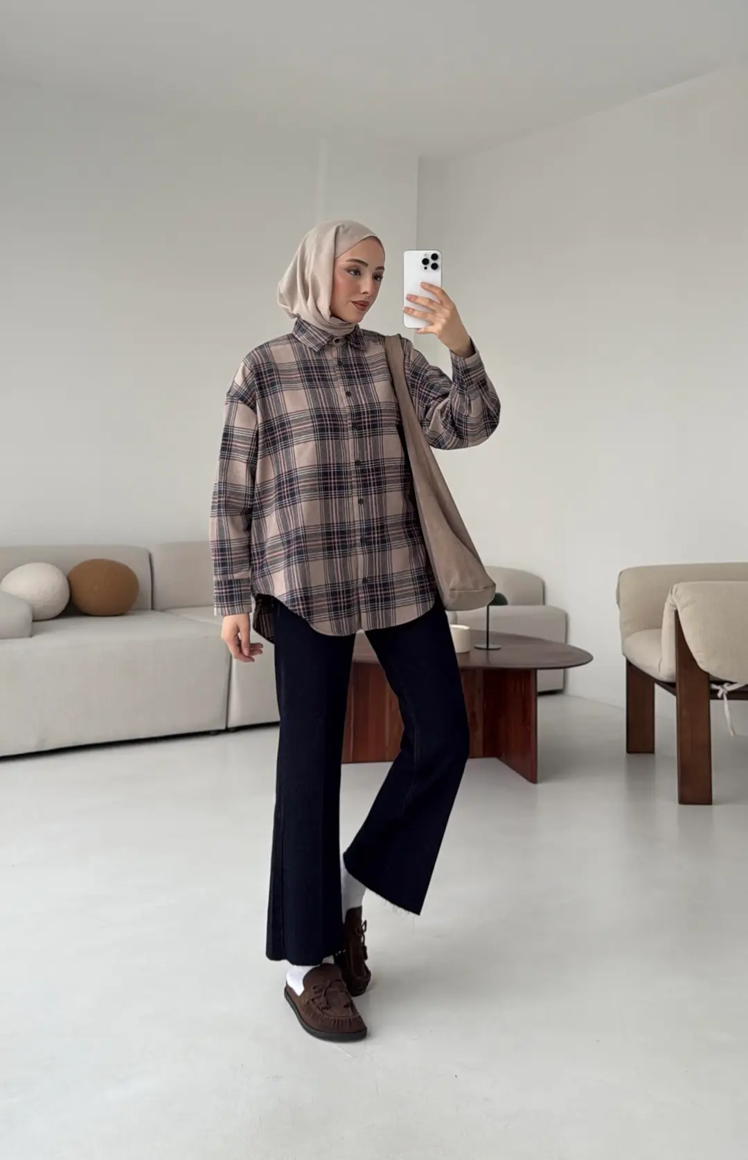 Bej Ekose Gömlek - Görsel 4