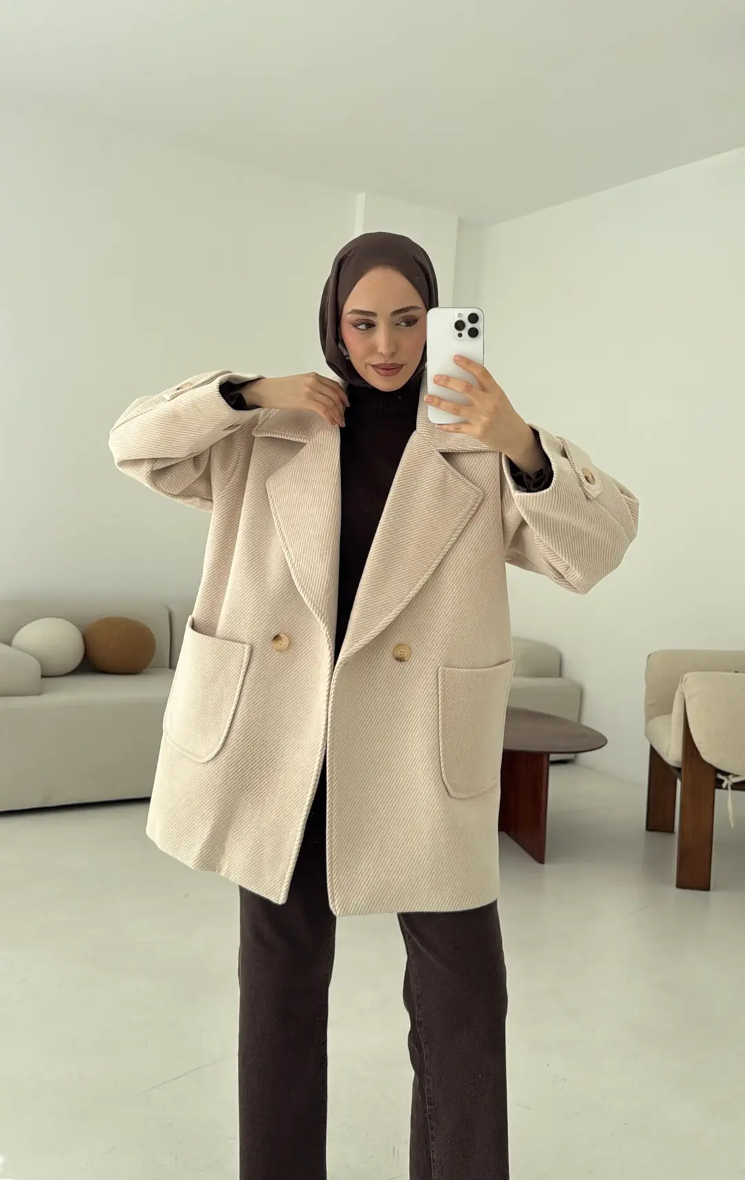 Bej Geçişli Kaşe Kaban - Görsel 3