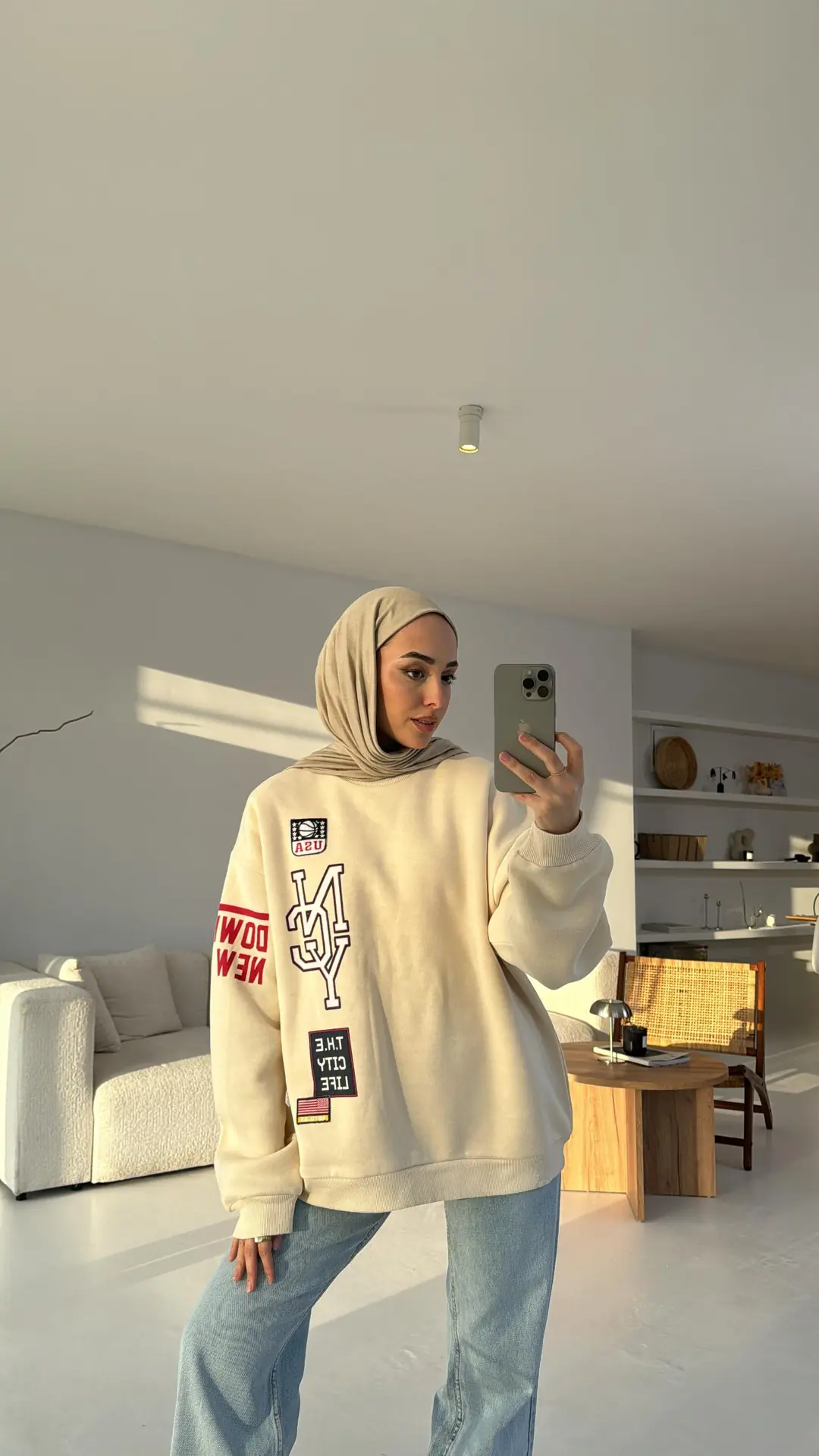 Bej NYC Baskılı Sweatshirt - Görsel 3