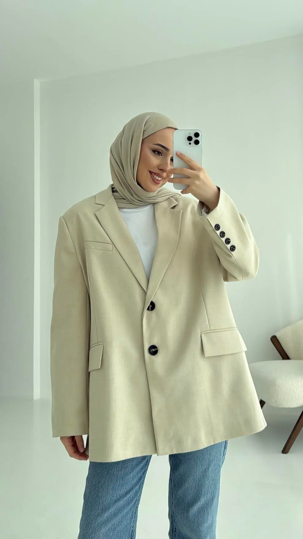 Bej Oversize Premium Blazer Ceket - Görsel 2
