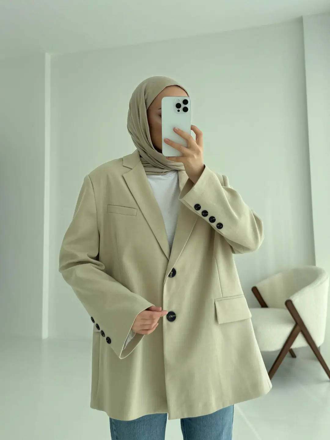 Bej Oversize Premium Blazer Ceket - Görsel 4