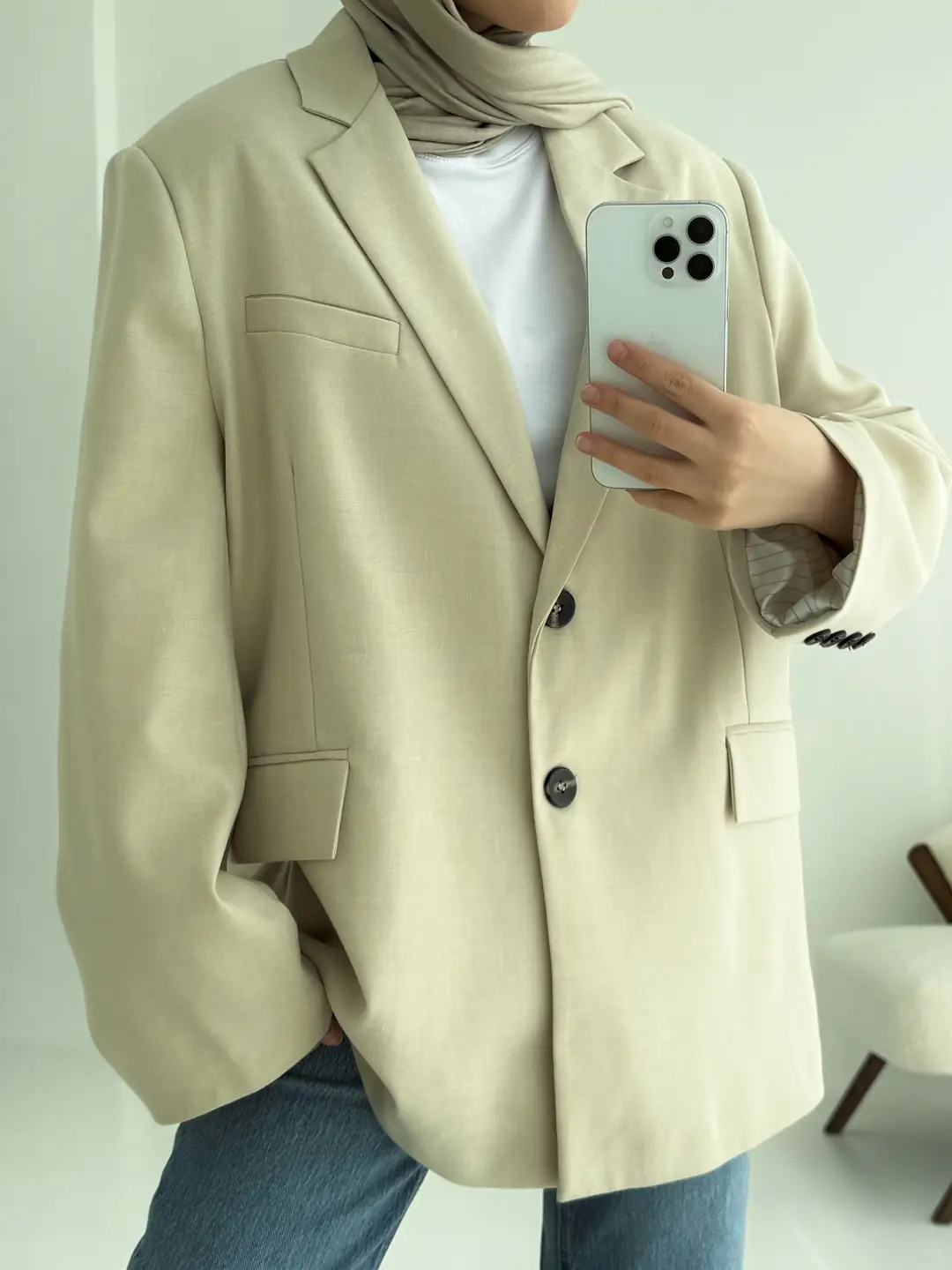 Bej Oversize Premium Blazer Ceket - Görsel 5