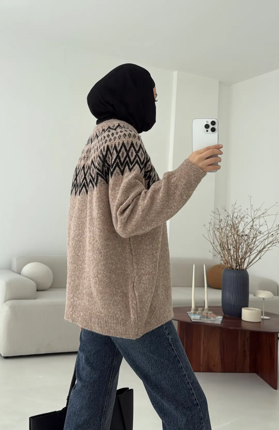 Bej Siyah Geçişli Kazak - Görsel 2