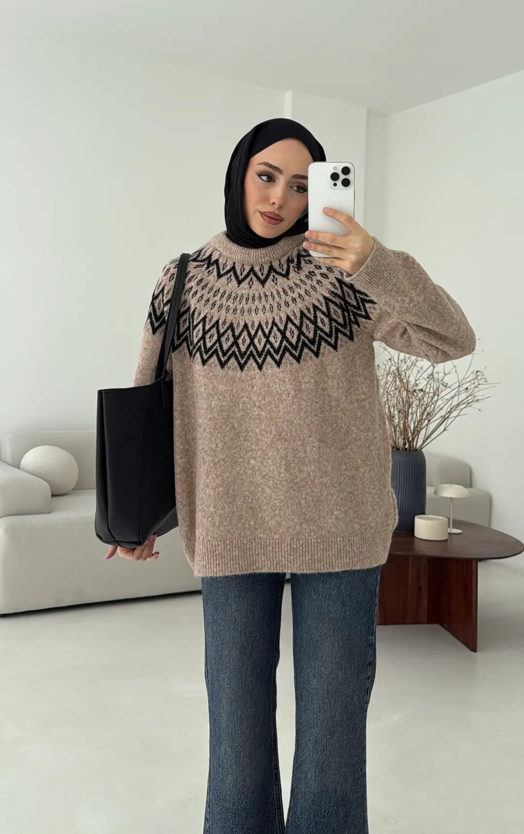 Bej Siyah Geçişli Kazak - Görsel 6