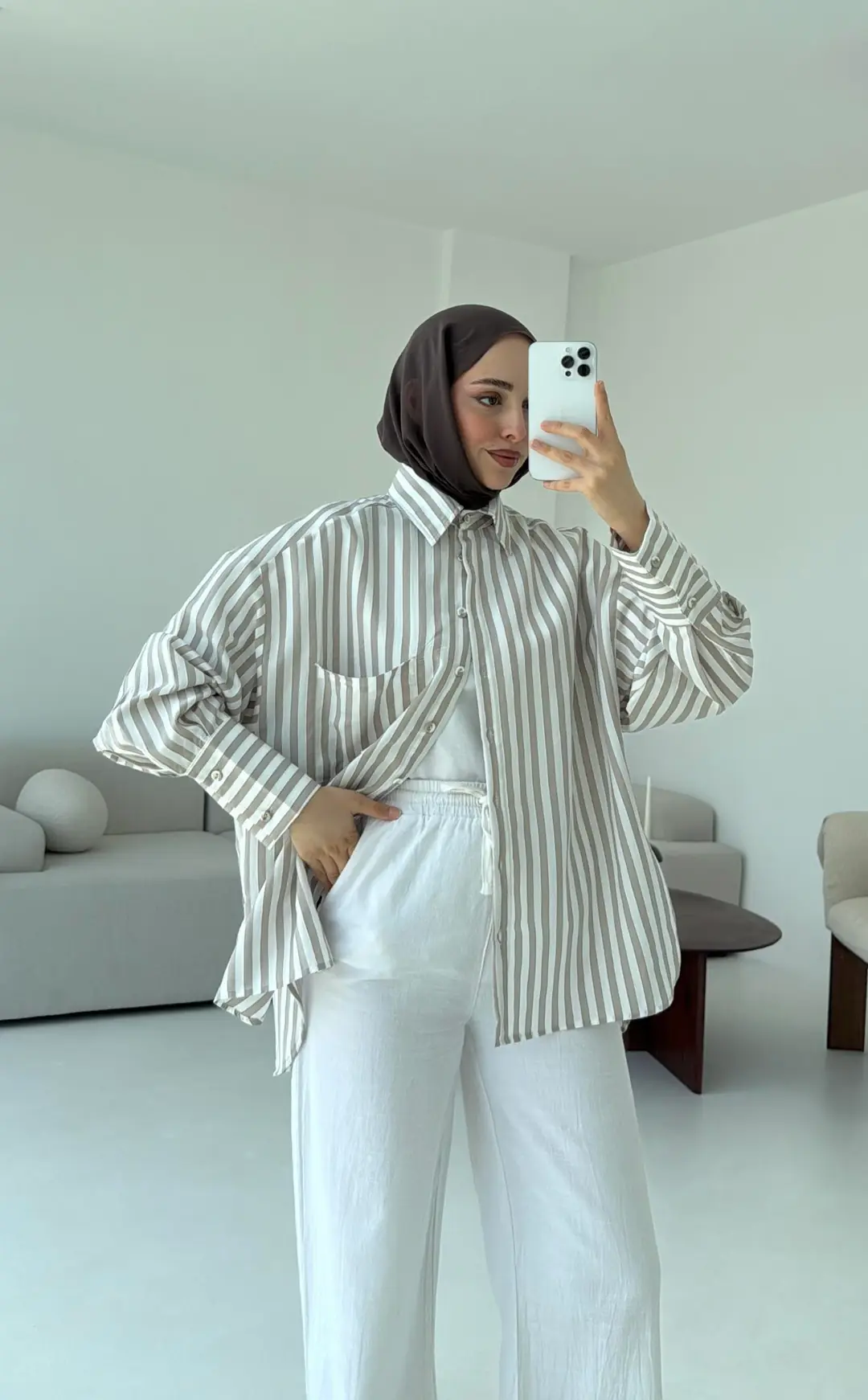 Bej Vizon  Çizgili Gömlek - Görsel 6