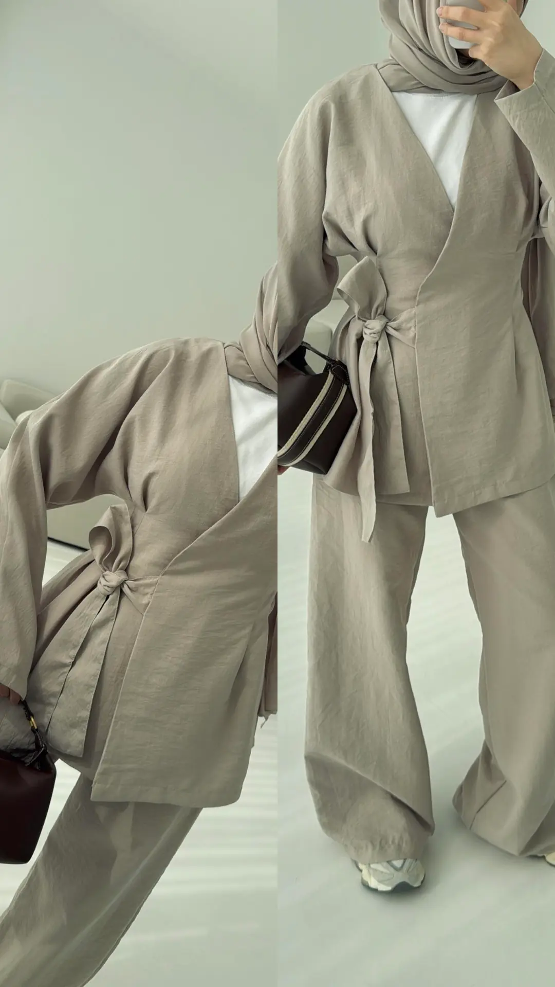 Bej Yandan Bağlamalı Takım