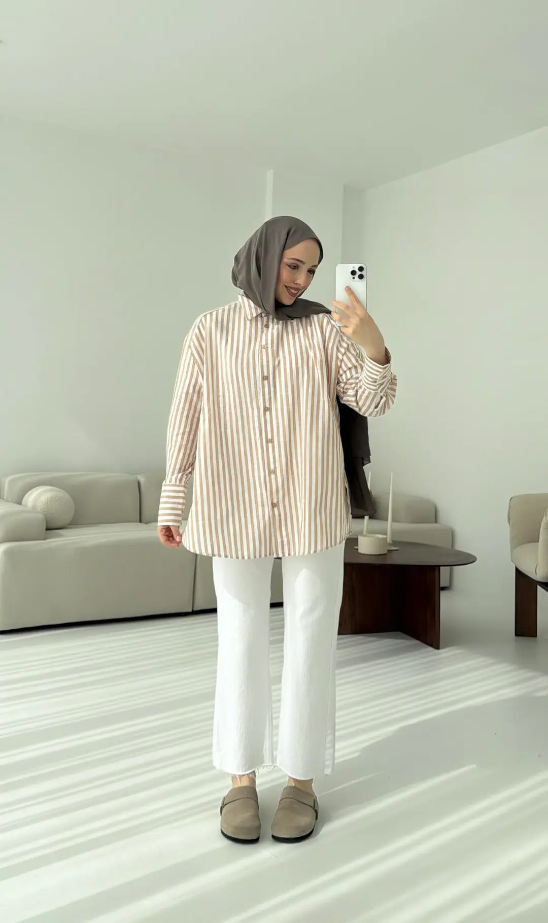 Bej/beyaz Çizgili Gömlek - Görsel 4