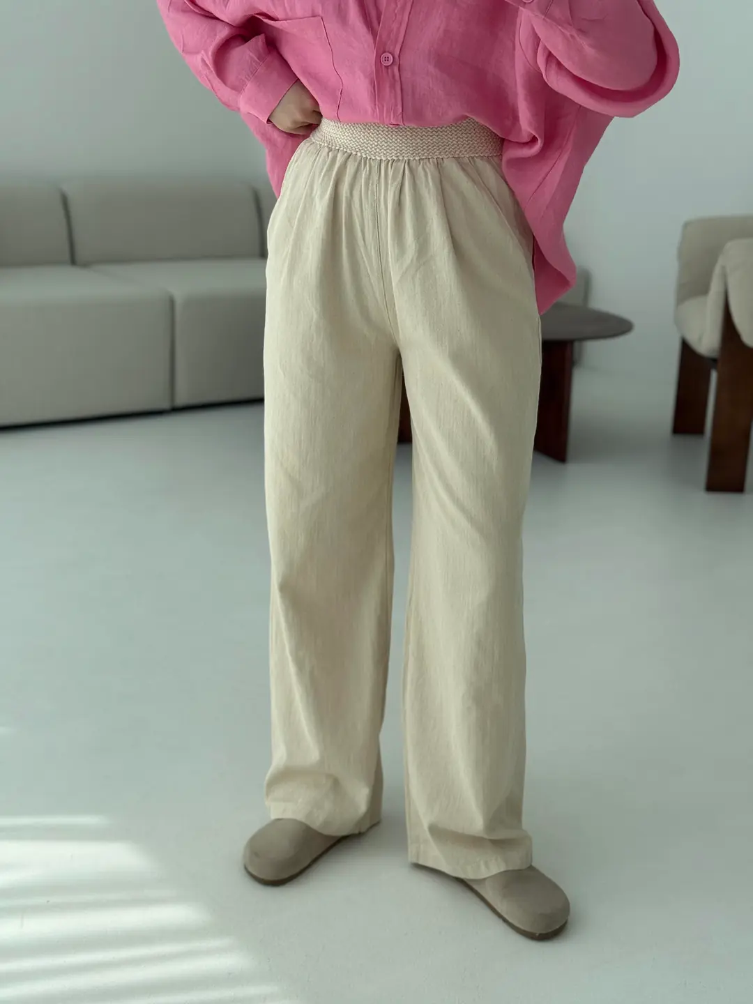 Bel Detaylı Keten Pantolon - Görsel 2