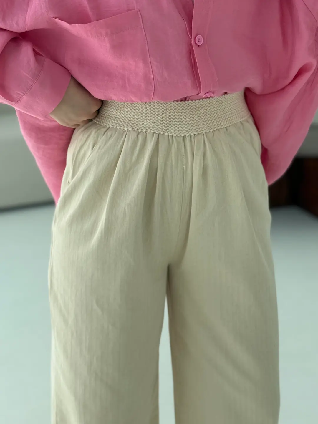 Bel Detaylı Keten Pantolon - Görsel 3