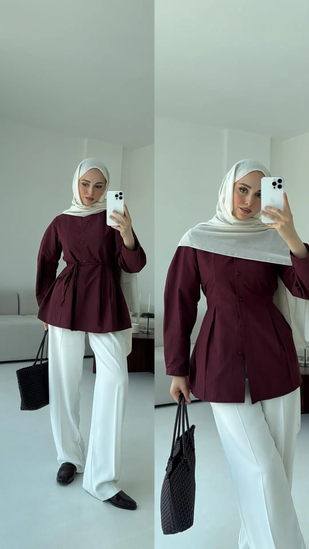 Belden Oturtmalı Gömlek Bordo - Görsel 3