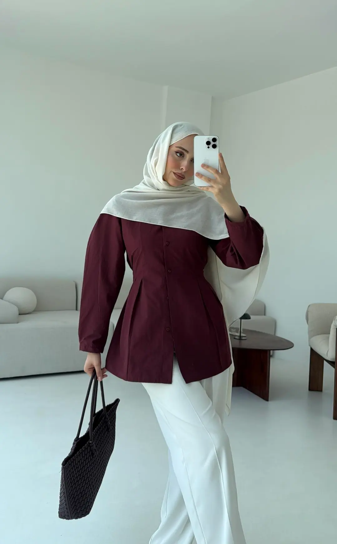 Belden Oturtmalı Gömlek Bordo - Görsel 7