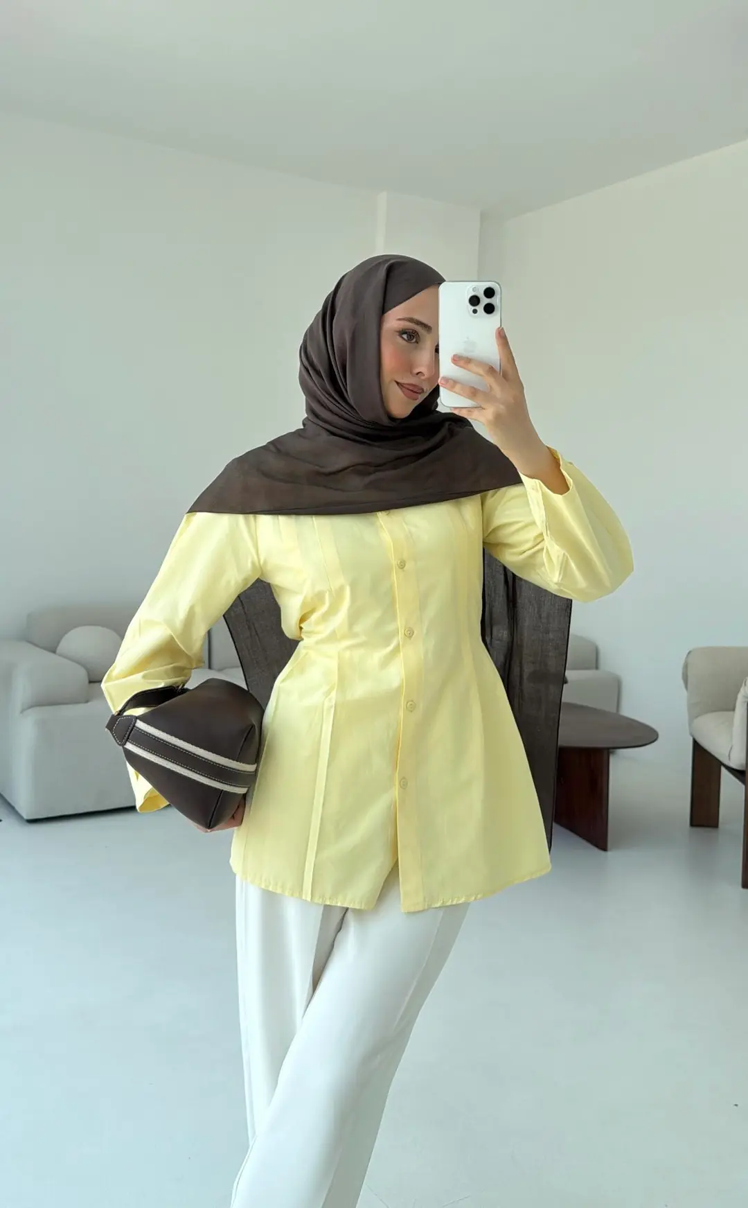 Belden Oturtmalı Gömlek Sarı - Görsel 8