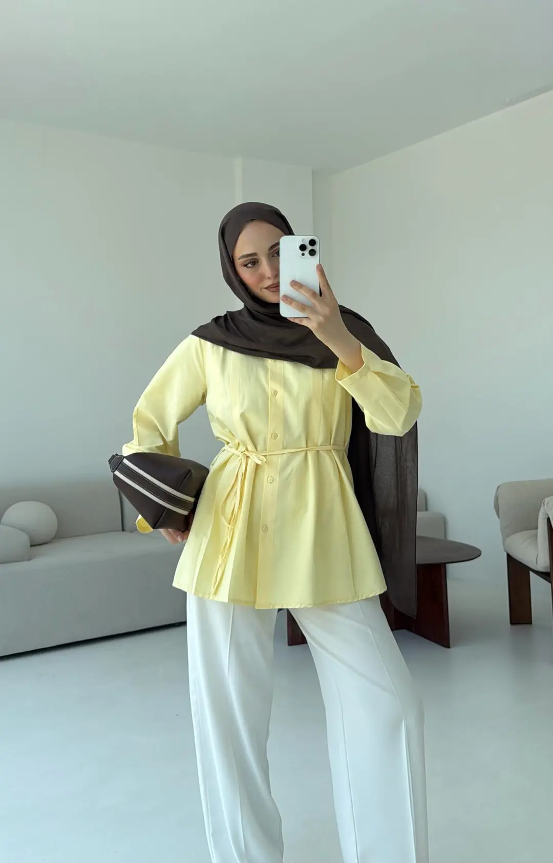 Belden Oturtmalı Gömlek Sarı - Görsel 9