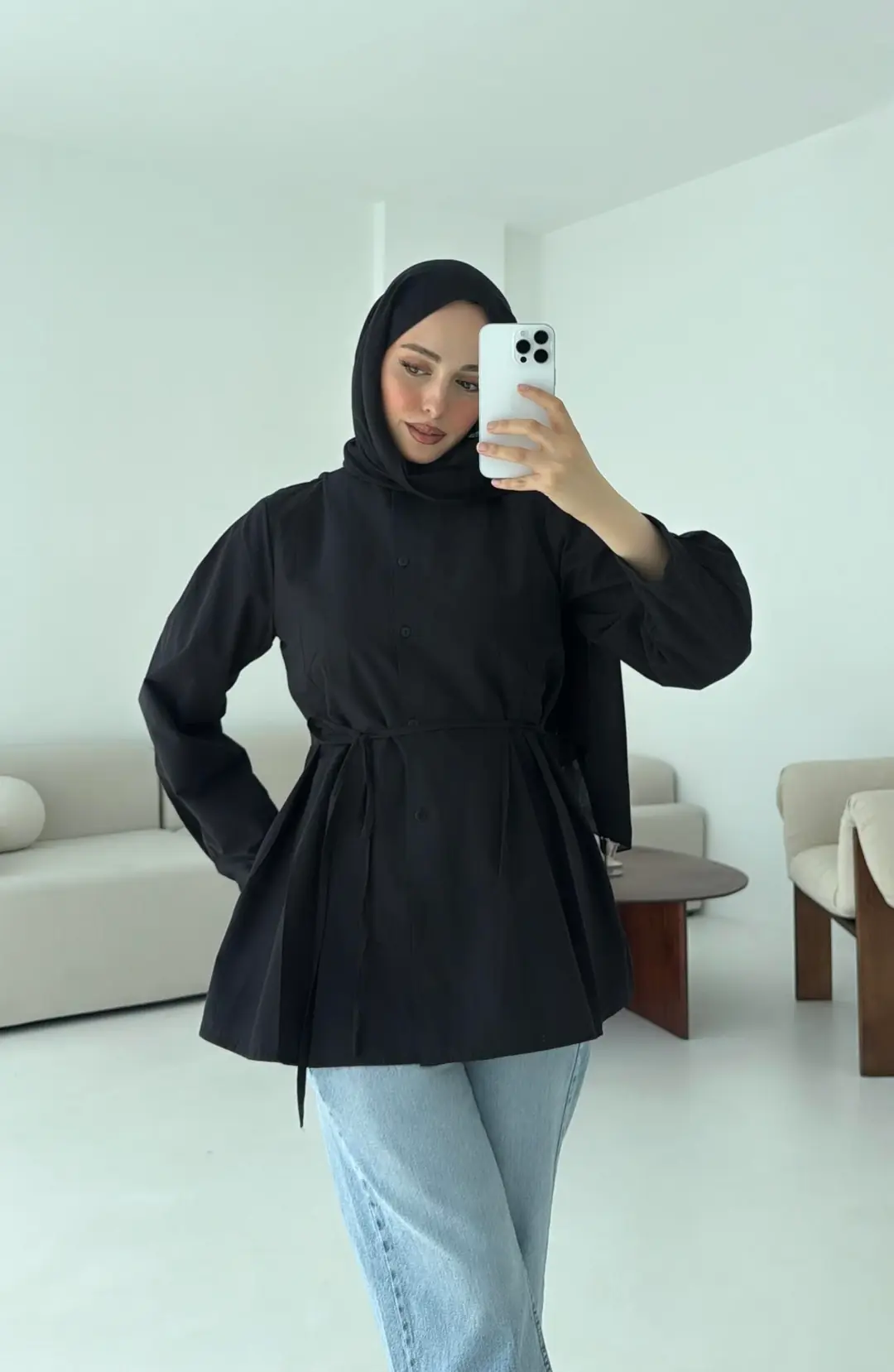 Belden Oturtmalı Gömlek Siyah