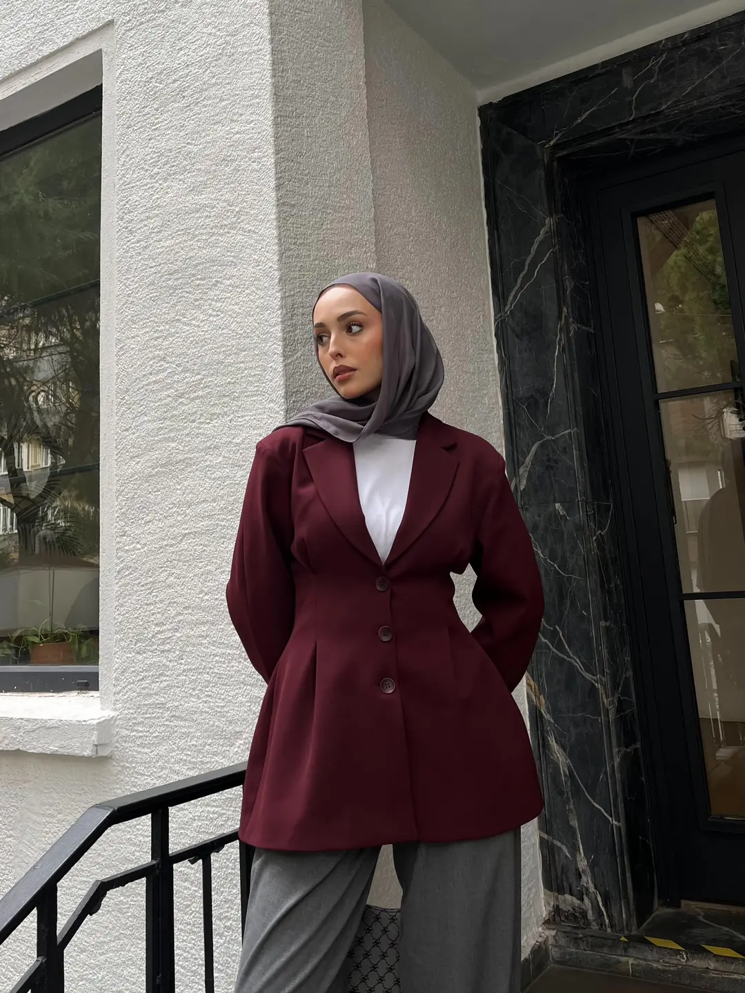 Belden Oturtmalı Tasarım Ceket Bordo