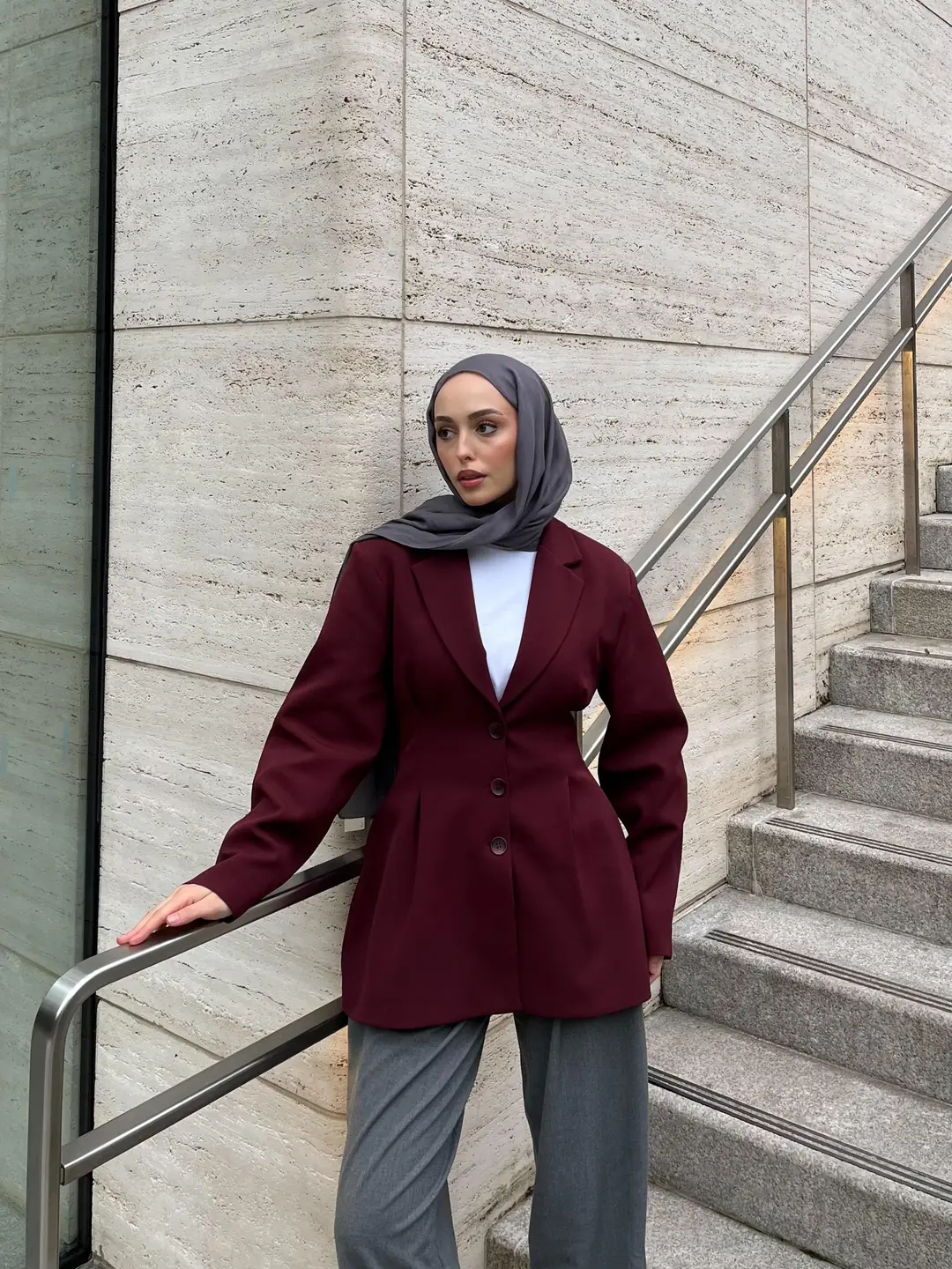 Belden Oturtmalı Tasarım Ceket Bordo - Görsel 2