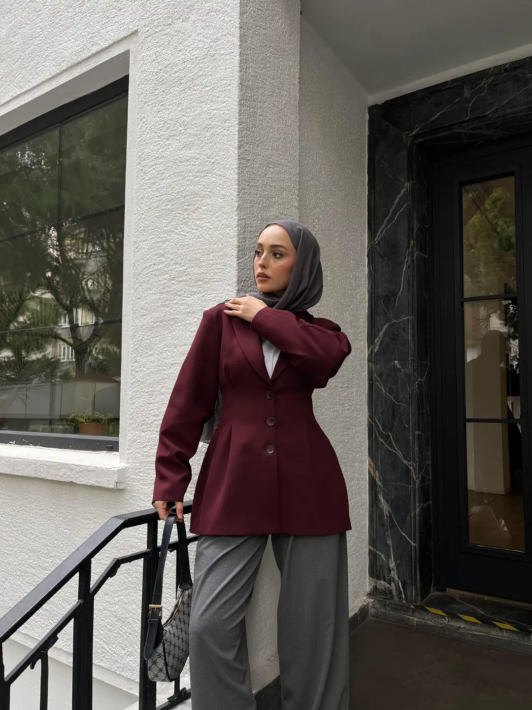 Belden Oturtmalı Tasarım Ceket Bordo - Görsel 6