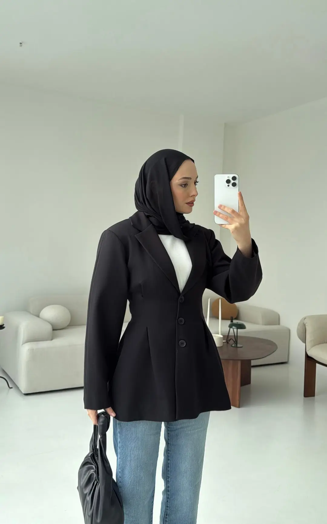 Belden Oturtmalı Tasarım Ceket Siyah - Görsel 5