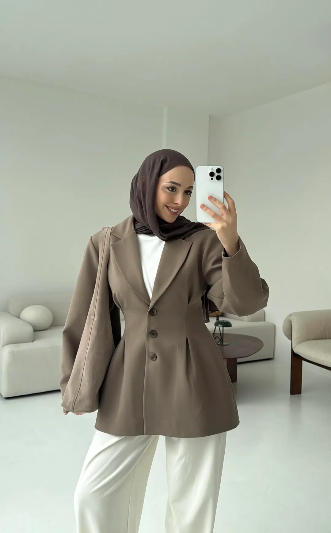 Belden Oturtmalı Tasarım Ceket Vizon - Görsel 2