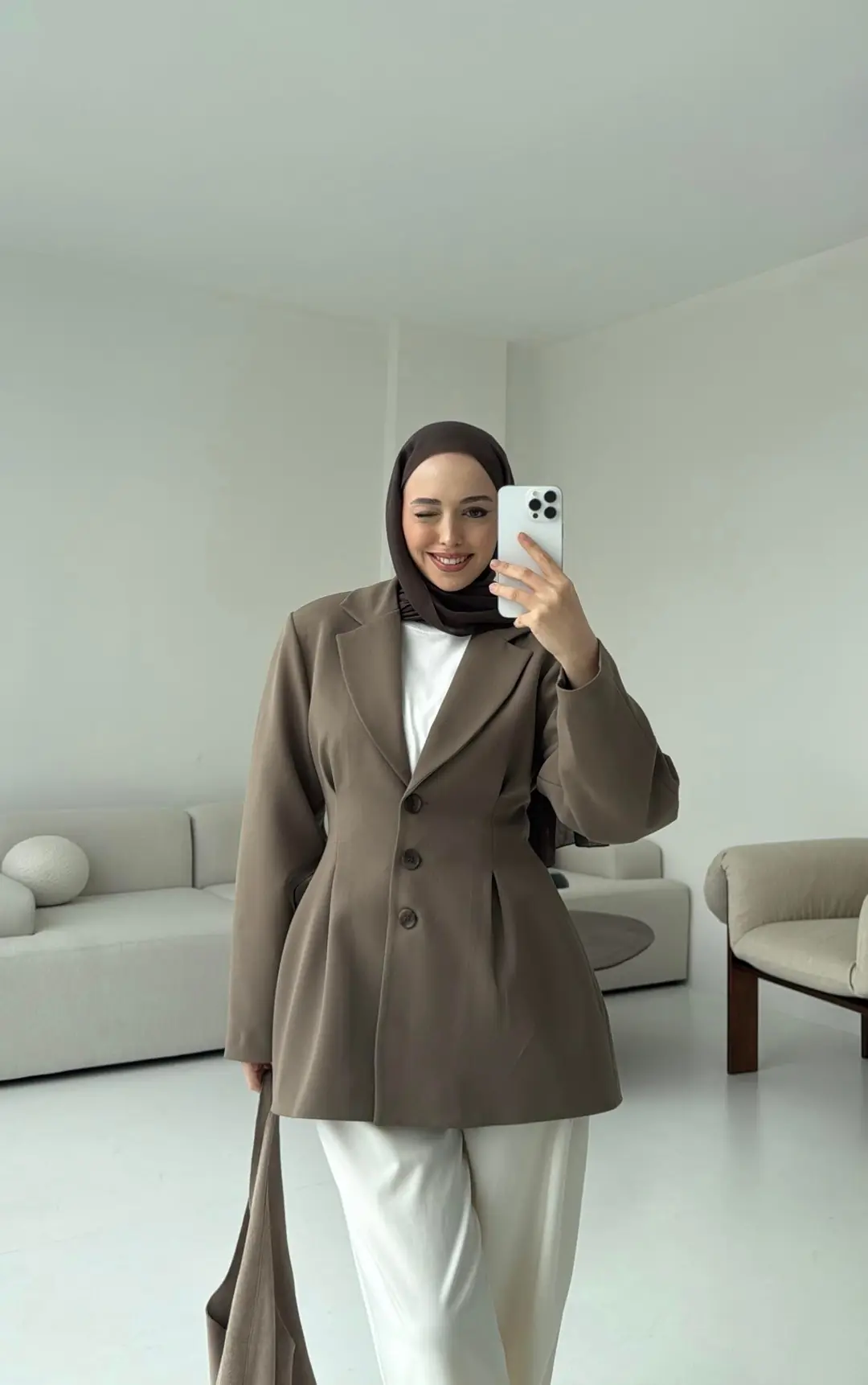 Belden Oturtmalı Tasarım Ceket Vizon - Görsel 7