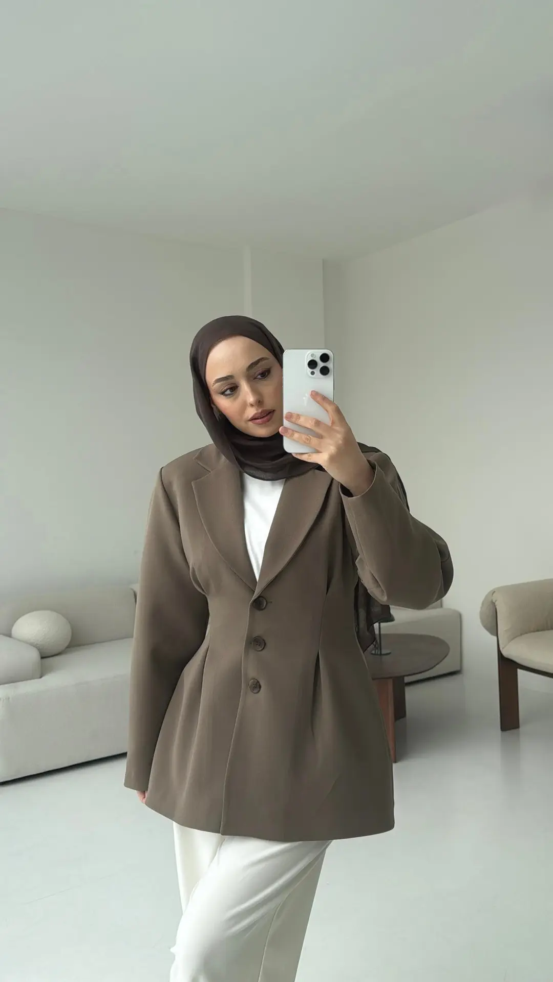 Belden Oturtmalı Tasarım Ceket Vizon - Görsel 9