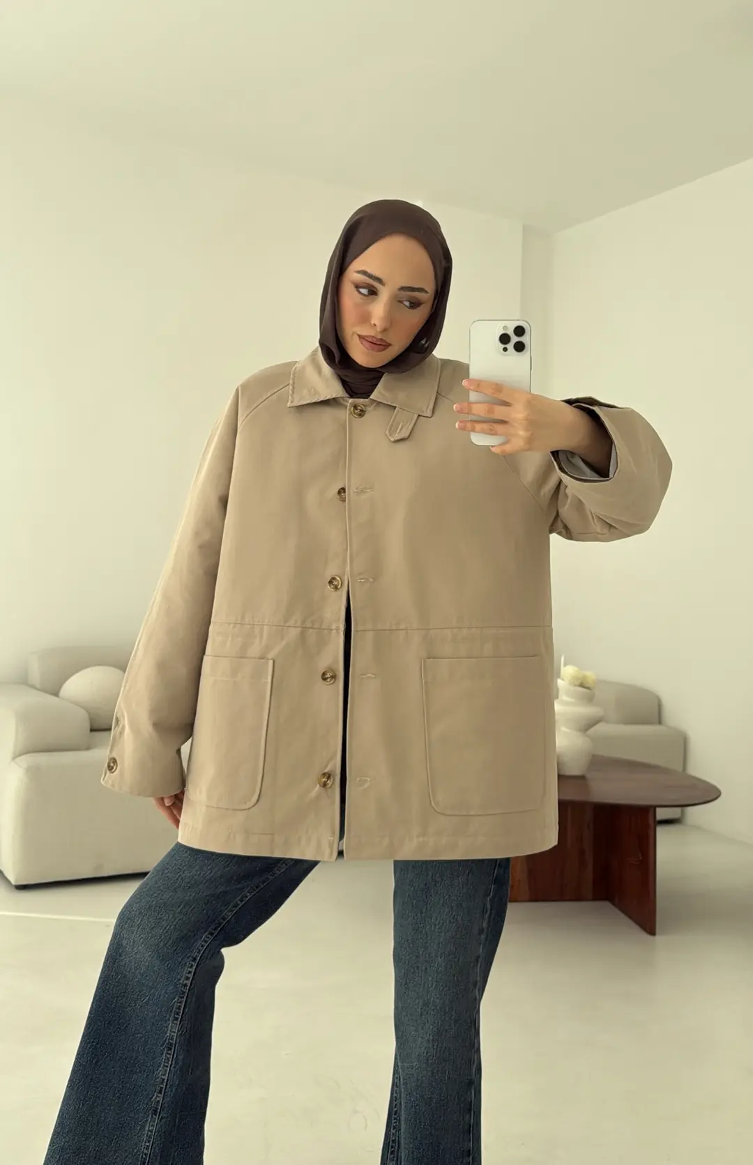 Beli Kordonlu Dolgulu Ceket Bej - Görsel 7