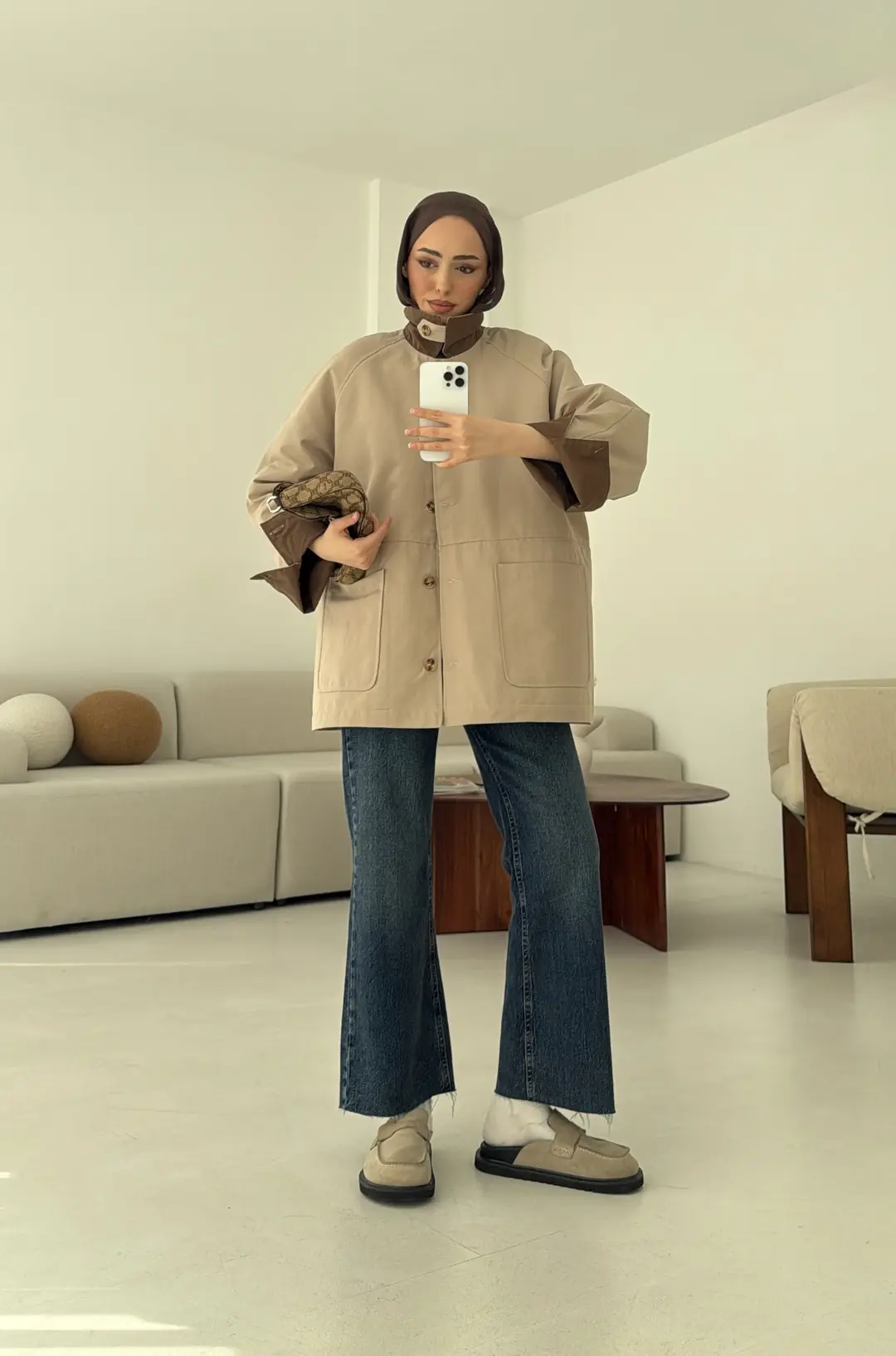 Beli Kordonlu Dolgulu Ceket Bej - Görsel 8