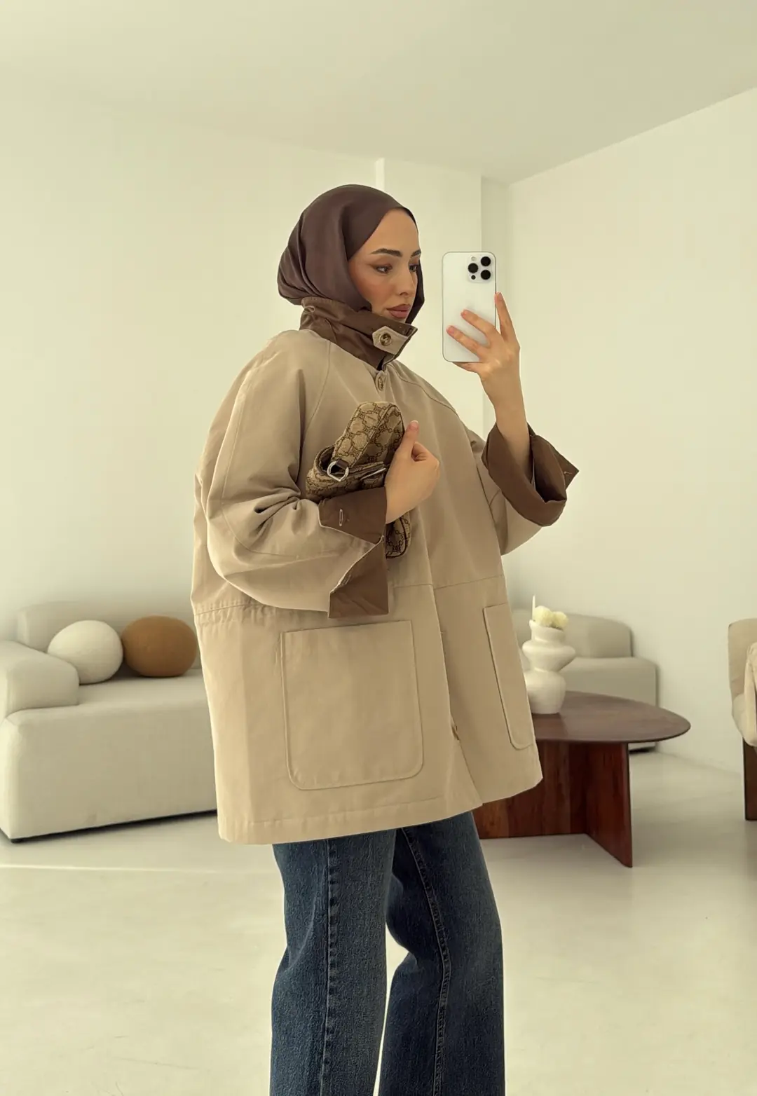 Beli Kordonlu Dolgulu Ceket Bej - Görsel 9