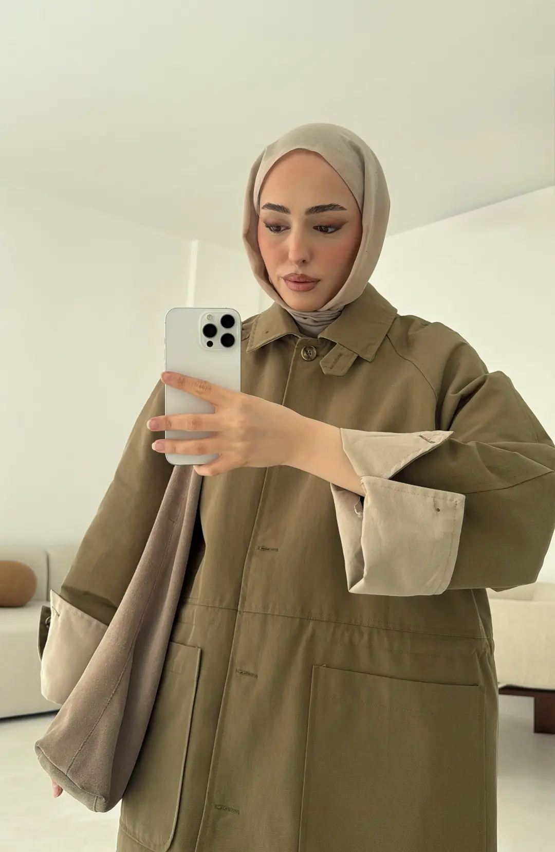 Beli Kordonlu Dolgulu Ceket Haki - Görsel 2