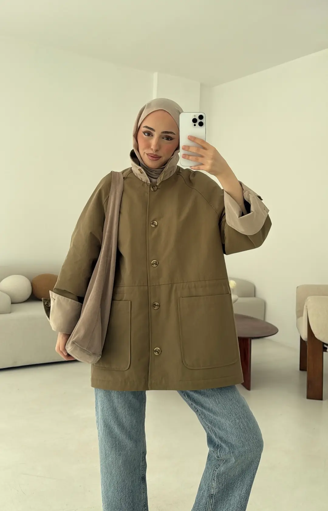 Beli Kordonlu Dolgulu Ceket Haki - Görsel 6