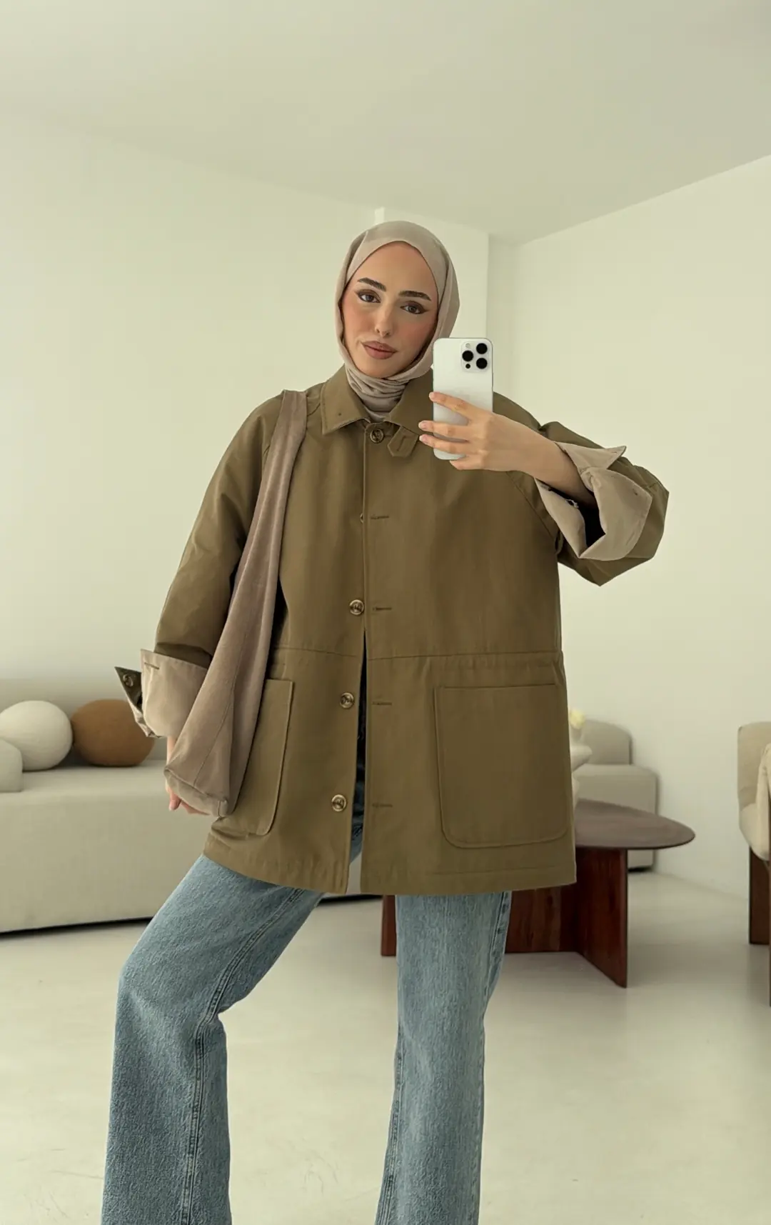 Beli Kordonlu Dolgulu Ceket Haki - Görsel 9